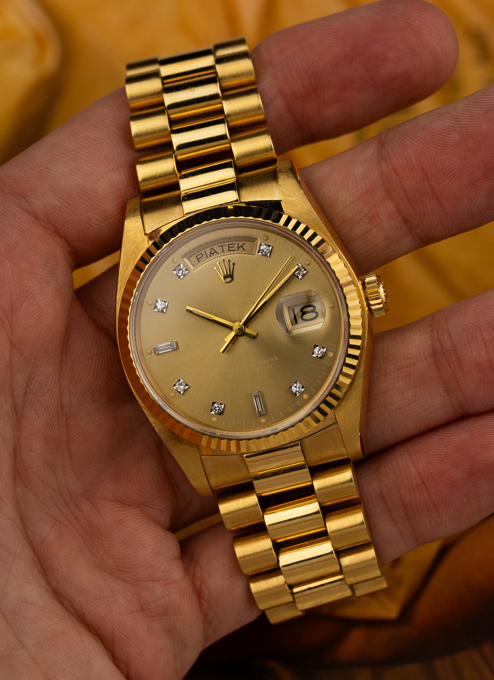 1979 18K Rolex Day-Date Havana Ghost Diamond Dial 18038 Box & Papers Serviced