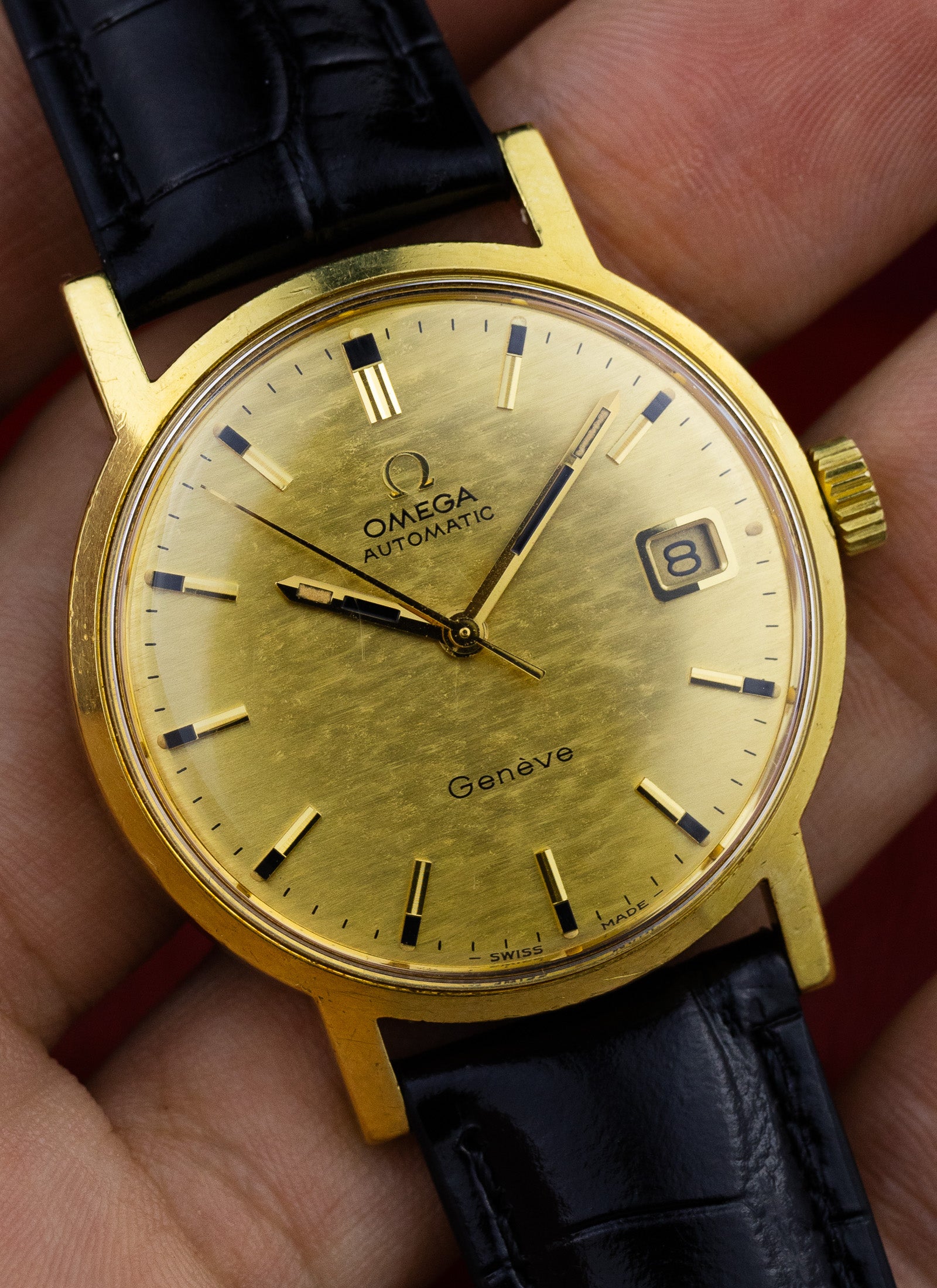 1969 18K Omega Geneve Shantung Dial 166.070 cal. 565 Serviced Box