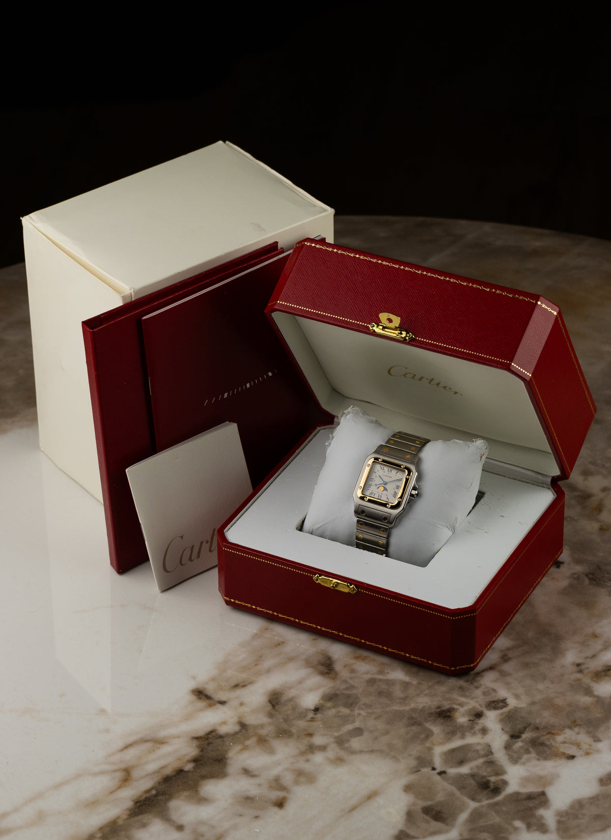 1990s Cartier Santos Moonphase Bicolor 119901 Box Serviced