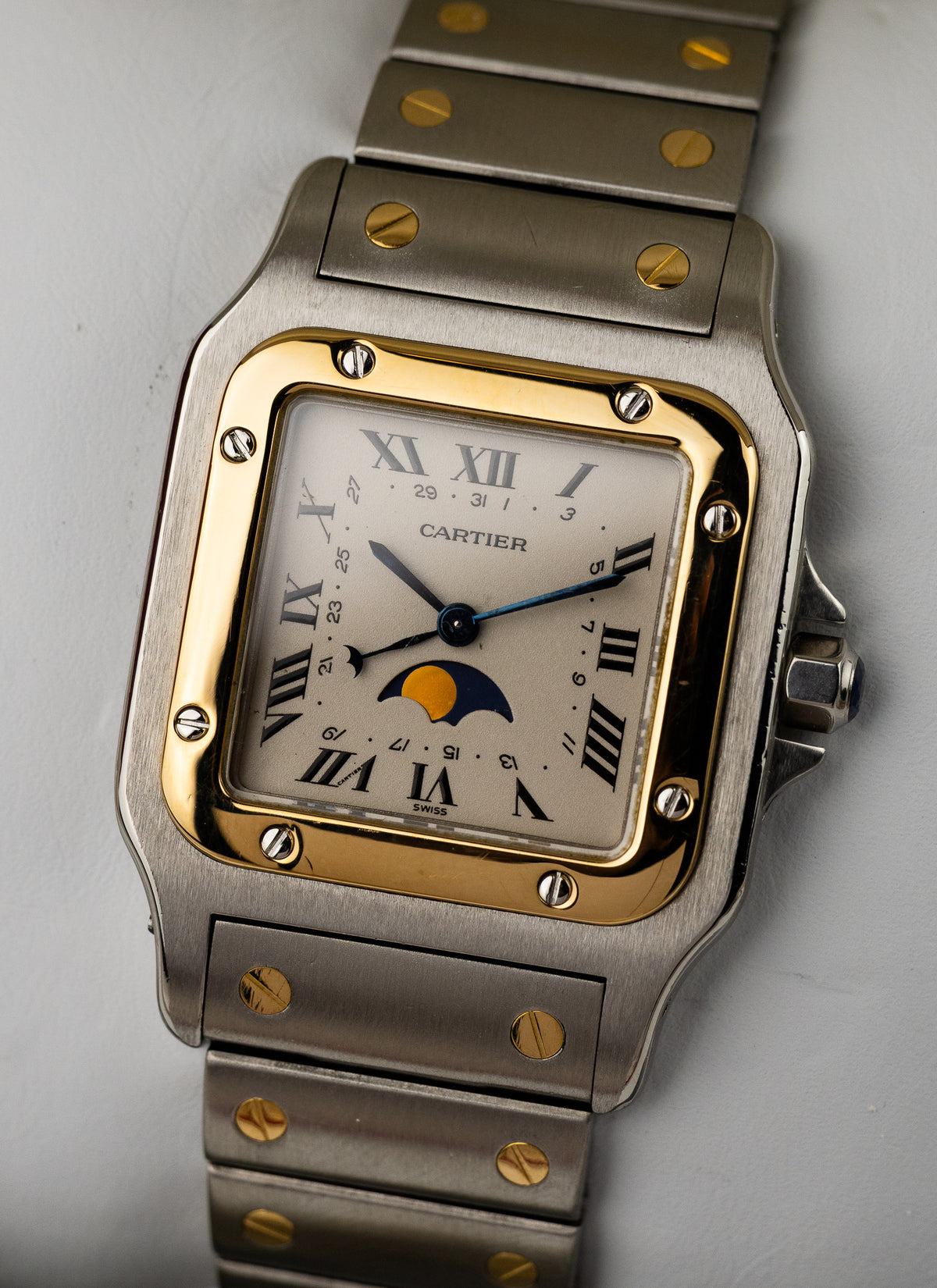 1990s Cartier Santos Moonphase Bicolor 119901 Box Serviced