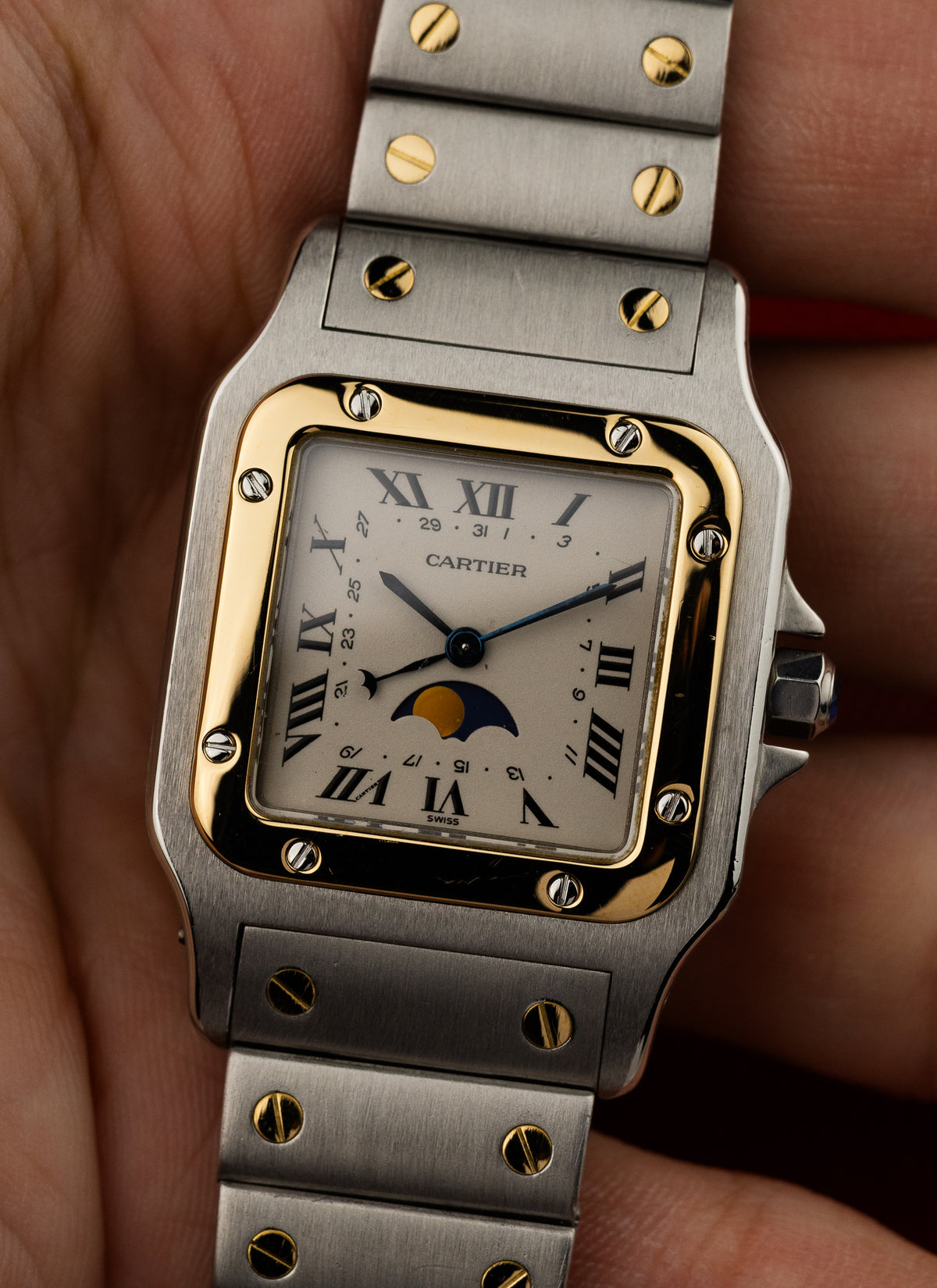 1990s Cartier Santos Moonphase Bicolor 119901 Box Serviced