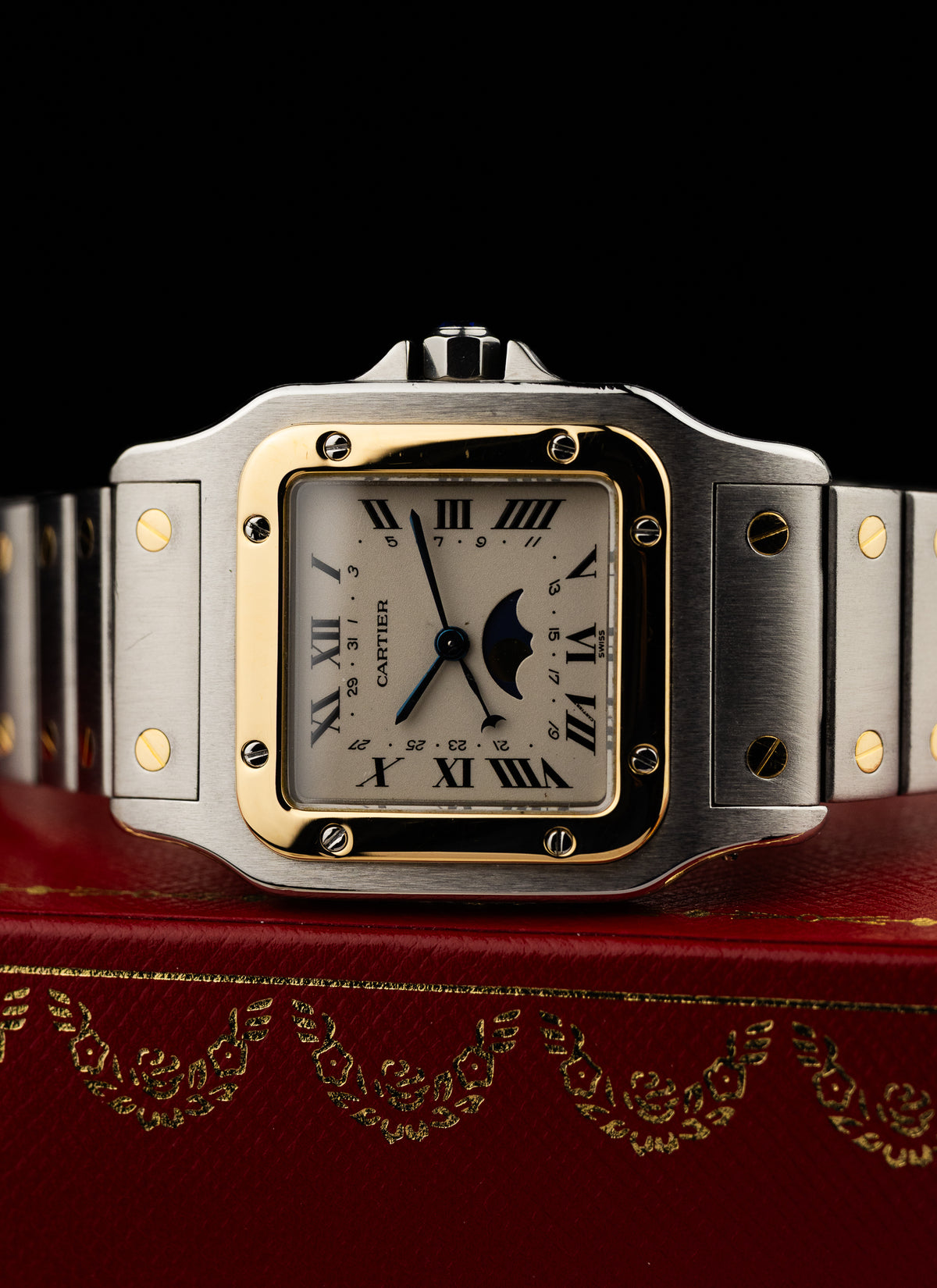 1990s Cartier Santos Moonphase Bicolor 119901 Box Serviced