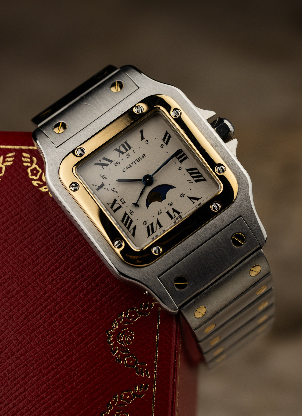 1990s Cartier Santos Moonphase Bicolor 119901 Box Serviced