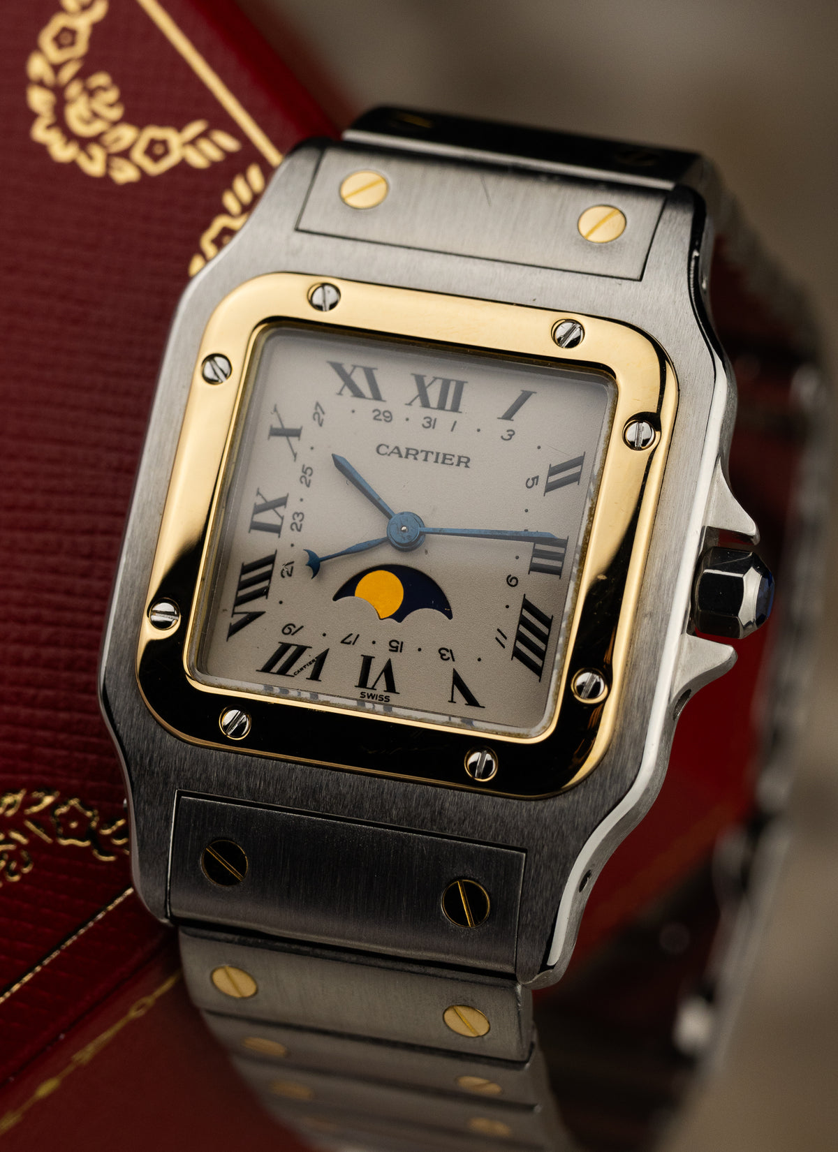 1990s Cartier Santos Moonphase Bicolor 119901 Box Serviced