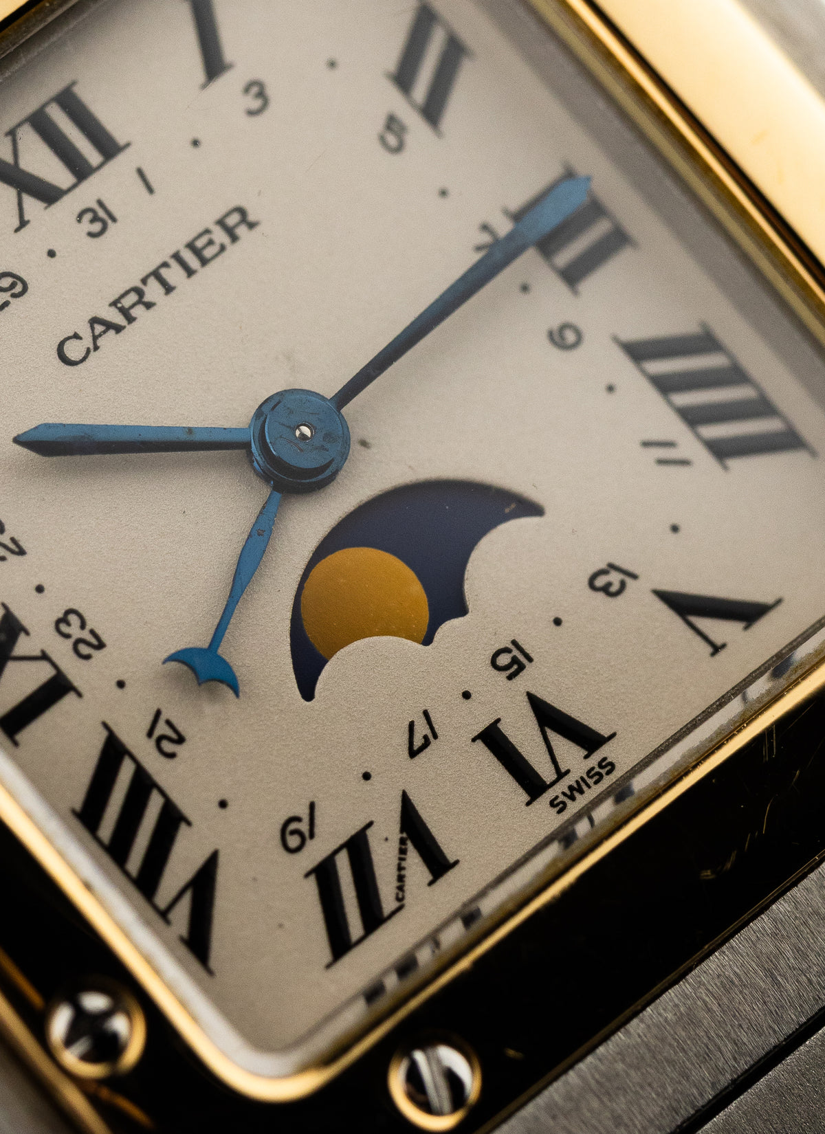 1990s Cartier Santos Moonphase Bicolor 119901 Box Serviced