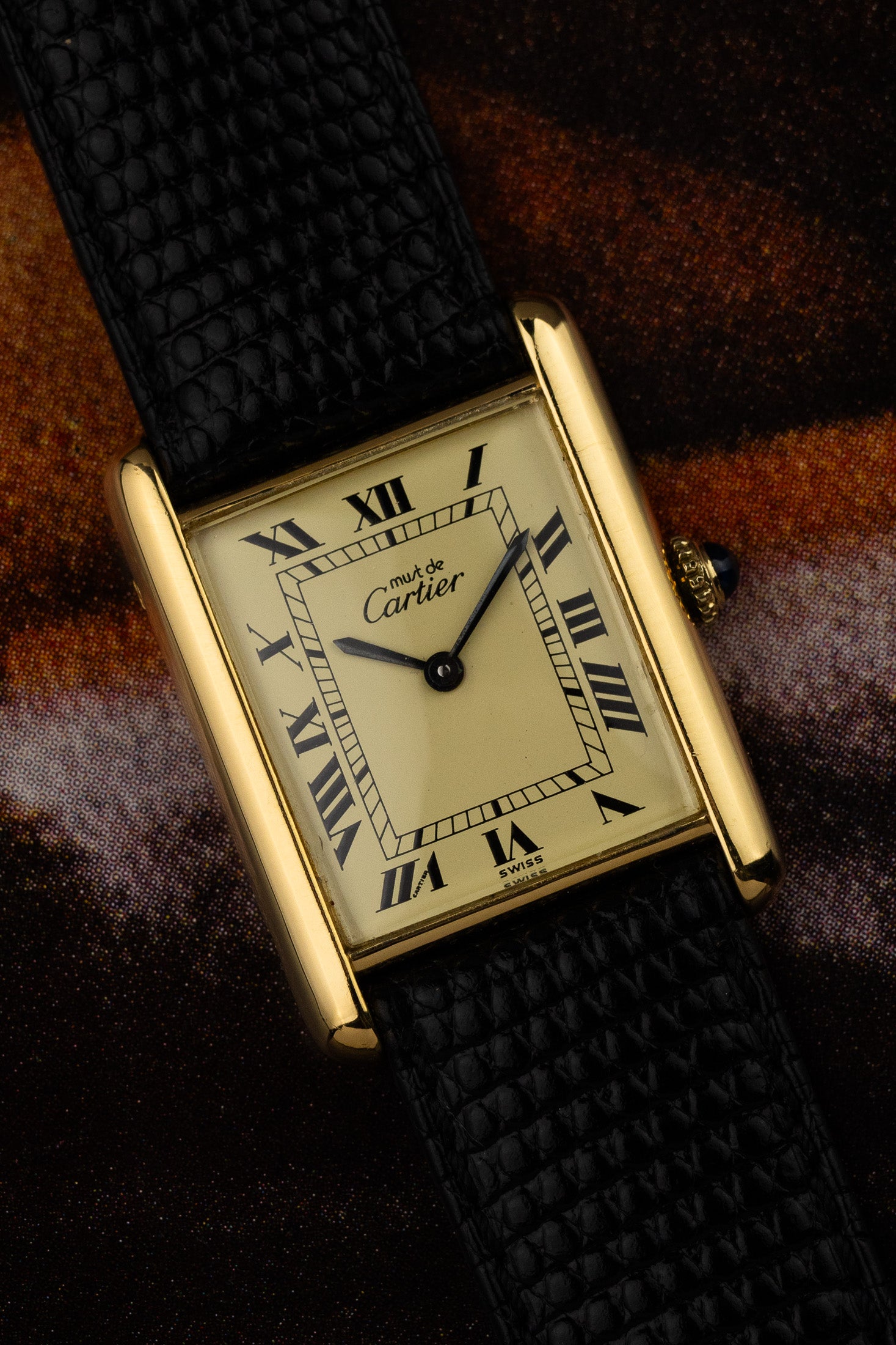 1980s Must de Cartier Tank Ivory Roman Dial Manual Wind Serviced