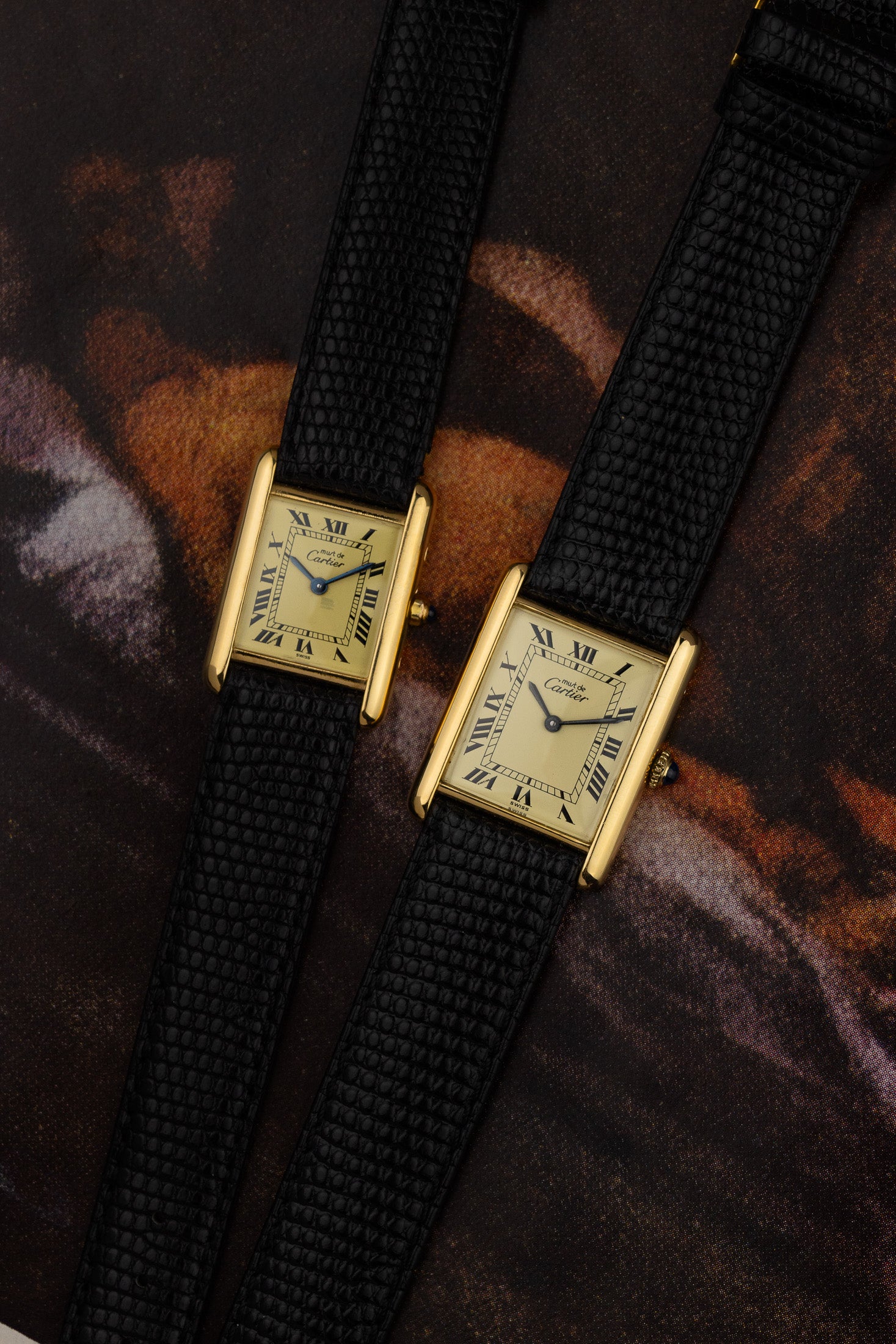 His & Hers Must de Cartier Tank Ivory Roman Dial Set