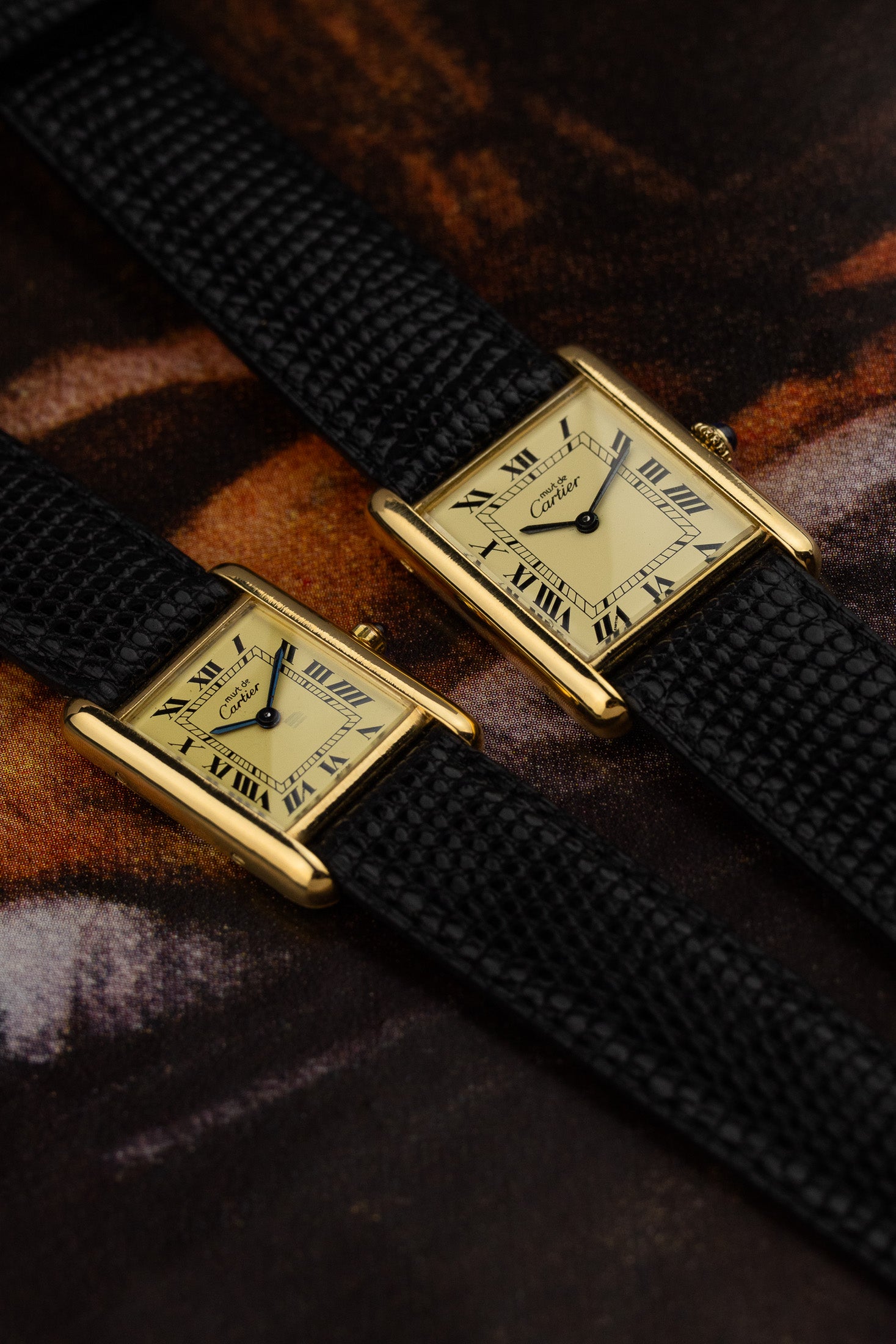 His & Hers Must de Cartier Tank Ivory Roman Dial Set