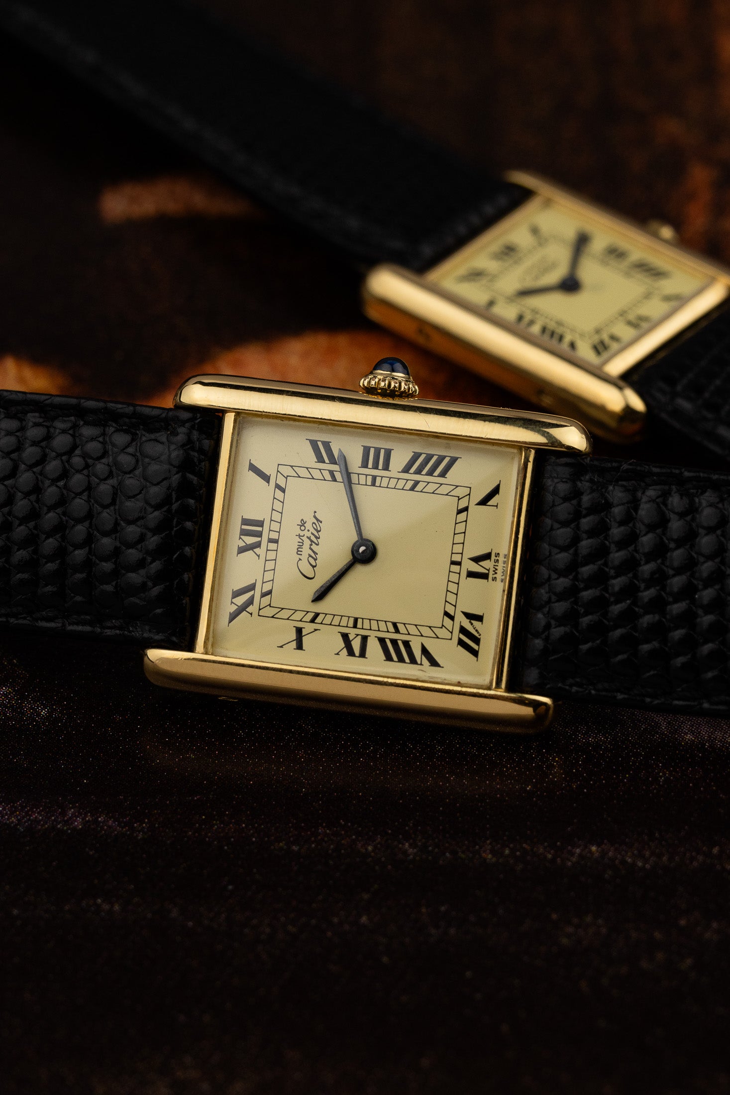 His & Hers Must de Cartier Tank Ivory Roman Dial Set