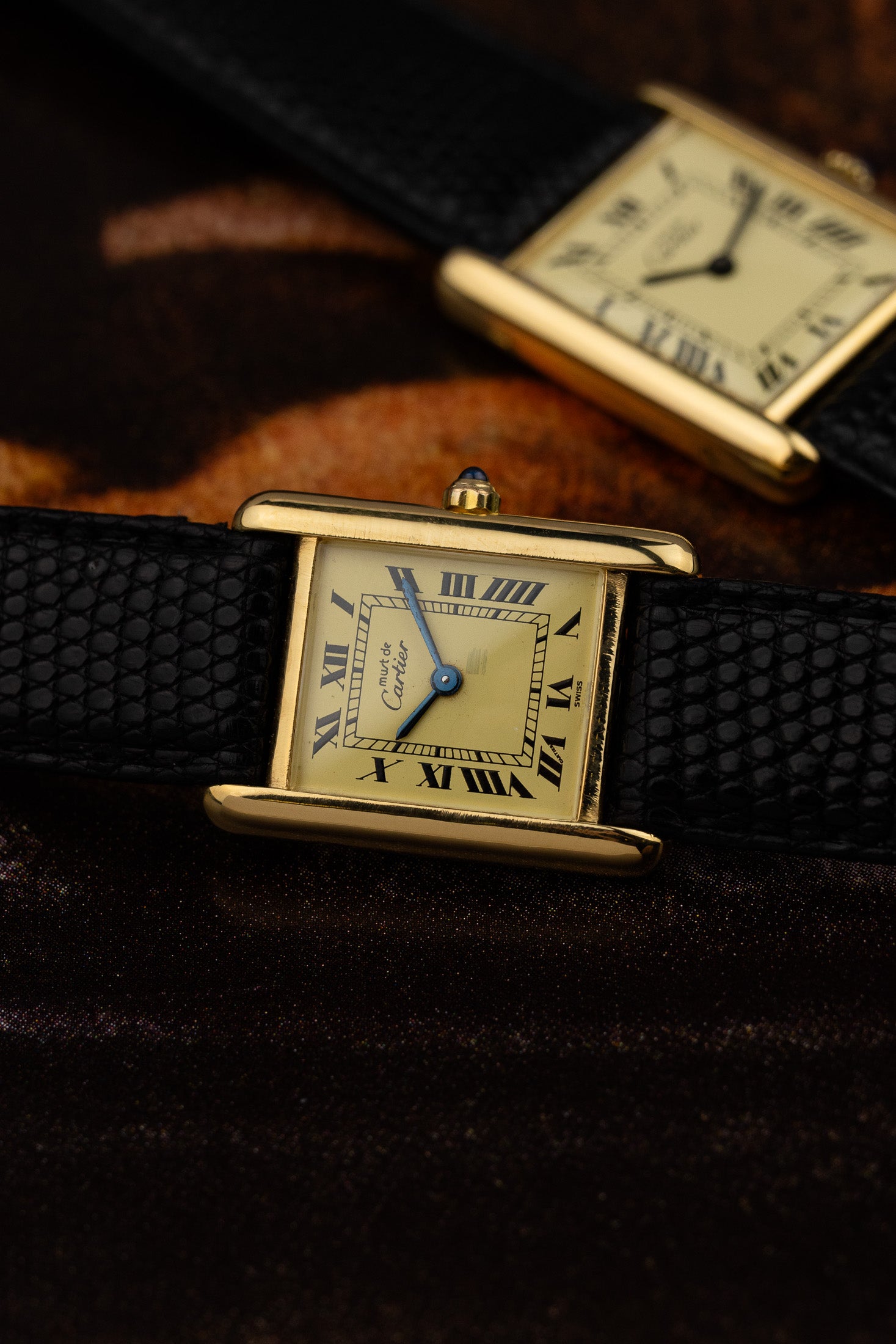 His & Hers Must de Cartier Tank Ivory Roman Dial Set