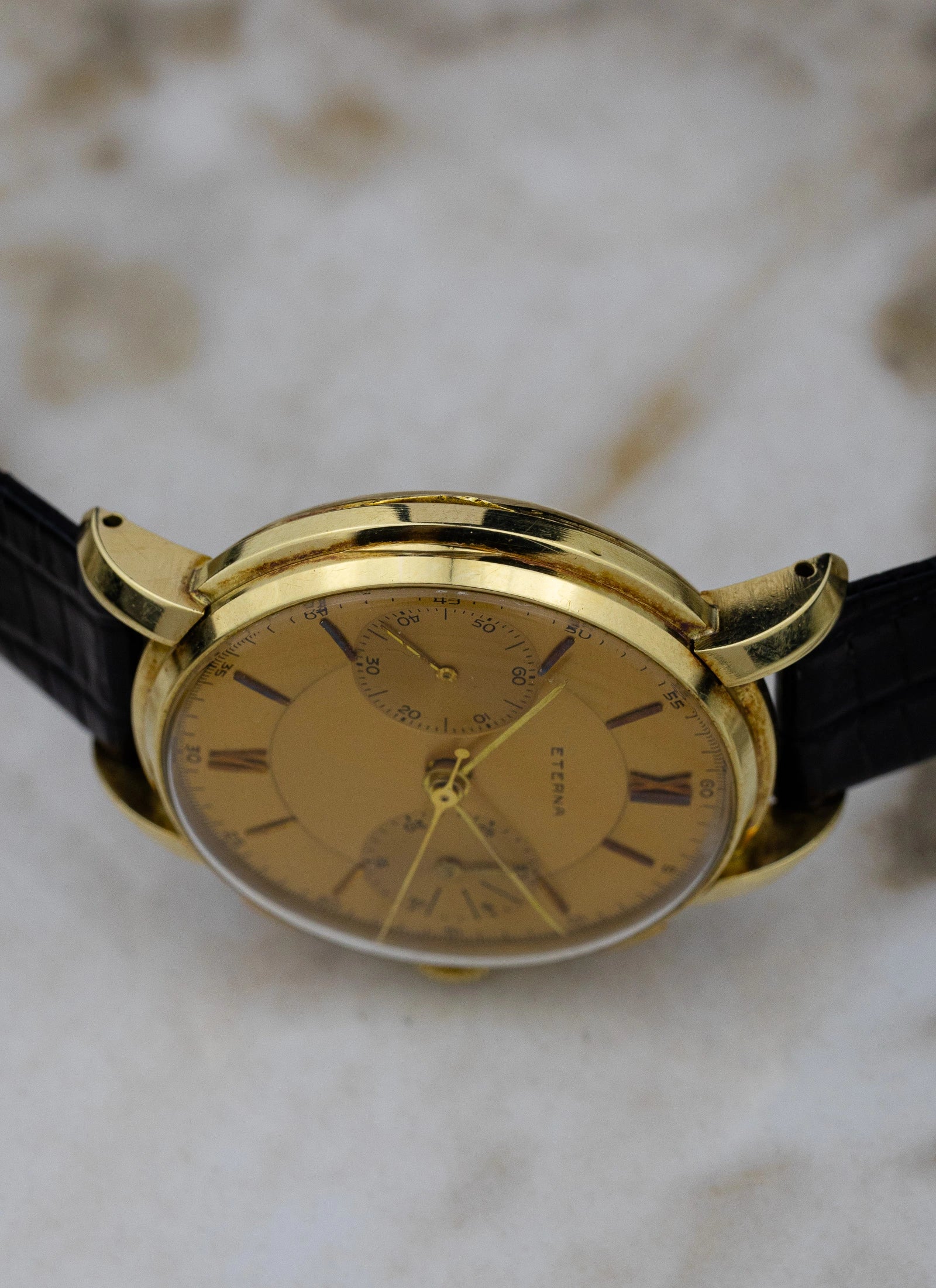 1943 14K Eterna Two Register Chronograph Valjoux 22