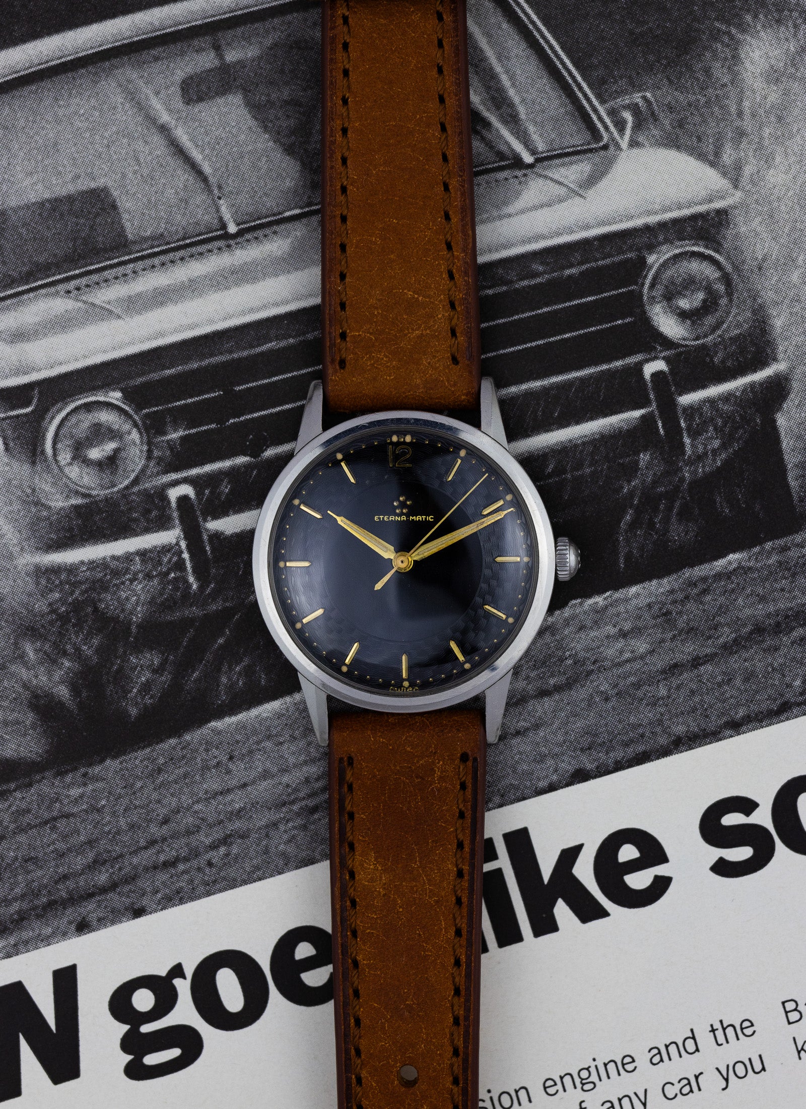 1960s Eterna Matic Black Gilt Dial cal. 1416U Serviced
