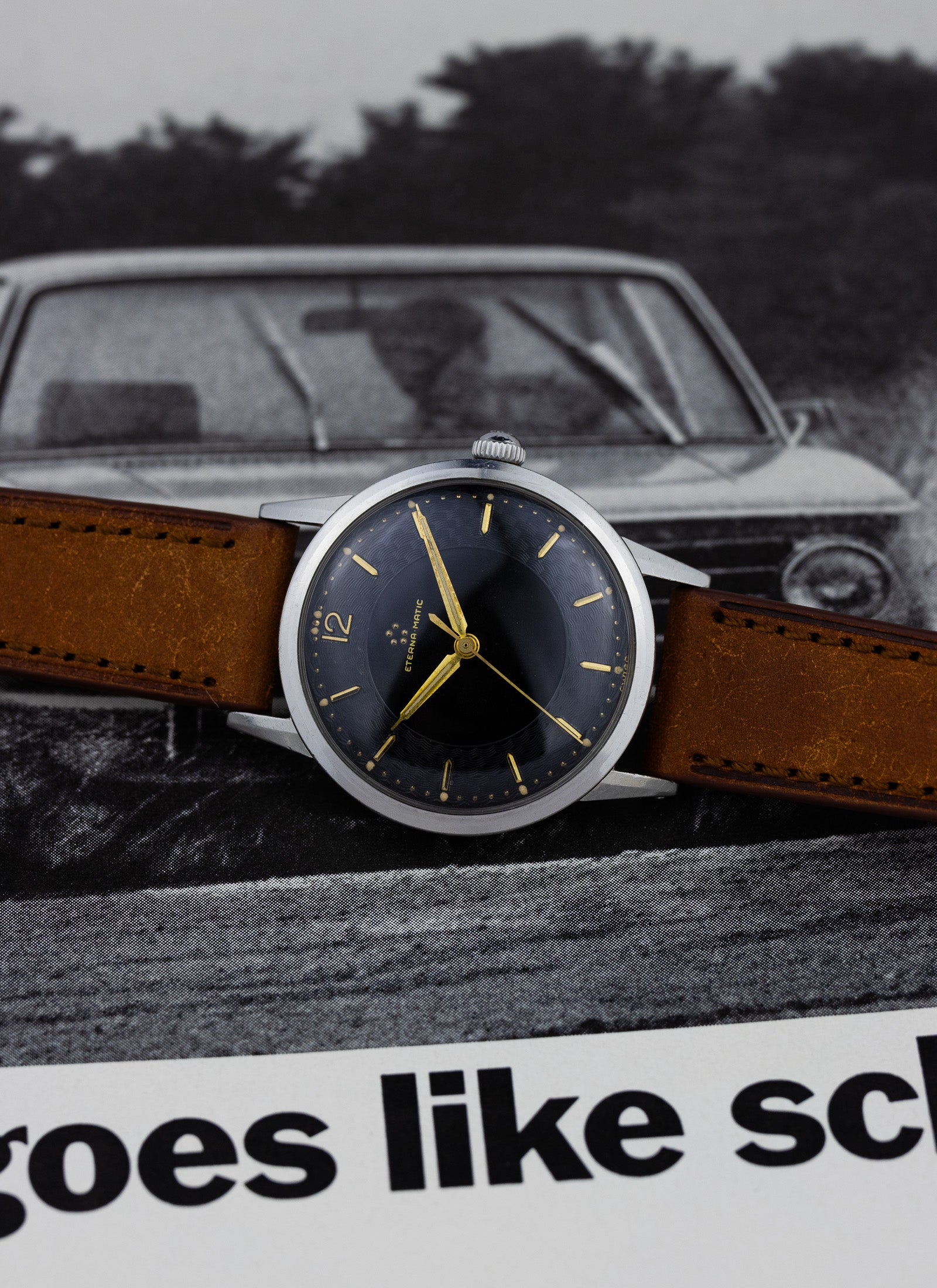 1960s Eterna Matic Black Gilt Dial cal. 1416U Serviced
