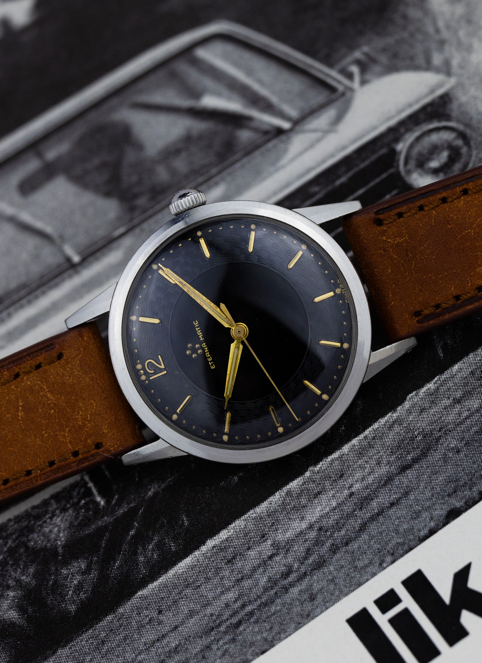 1960s Eterna Matic Black Gilt Dial cal. 1416U Serviced