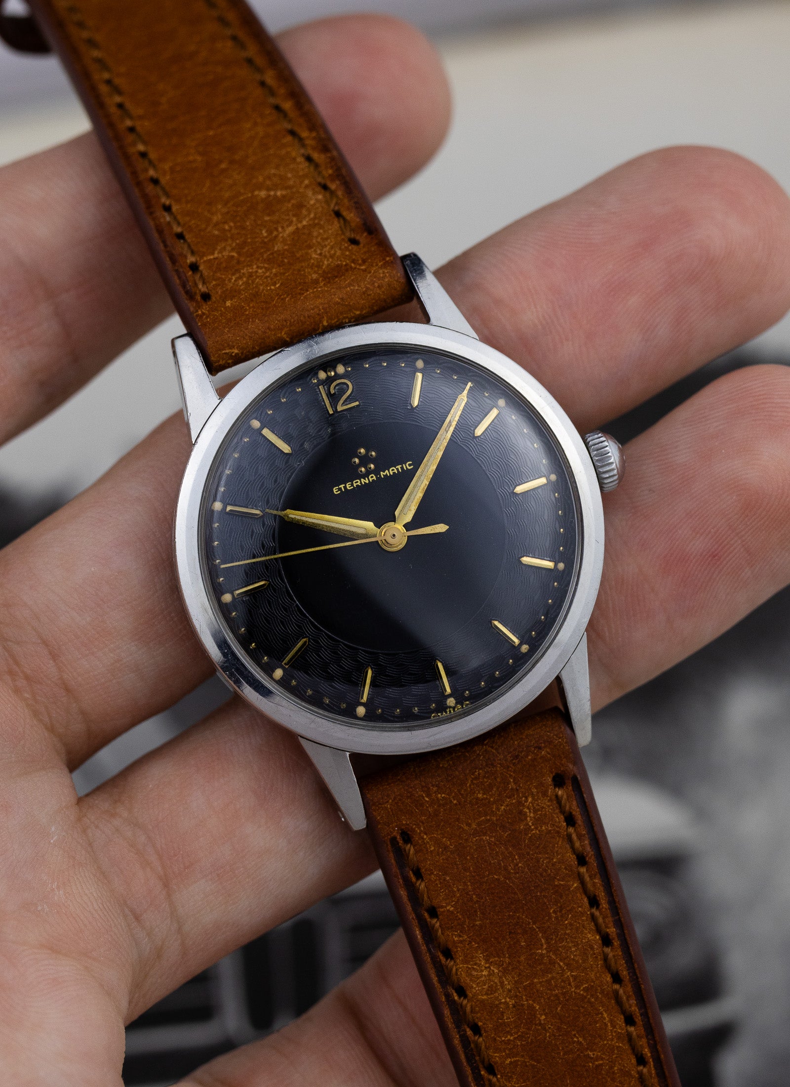 1960s Eterna Matic Black Gilt Dial cal. 1416U Serviced
