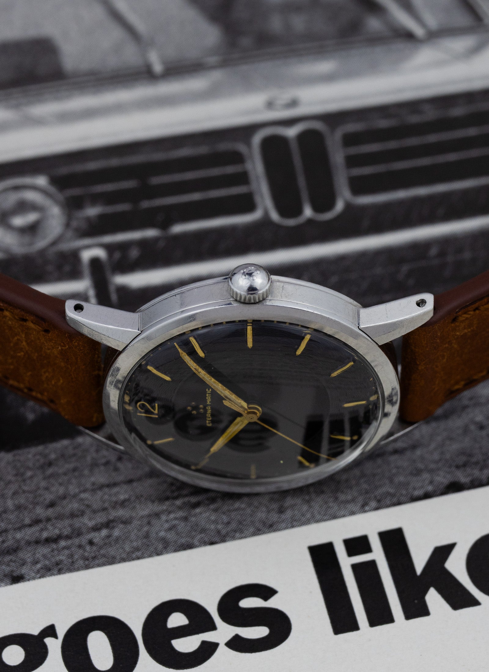 1960s Eterna Matic Black Gilt Dial cal. 1416U Serviced