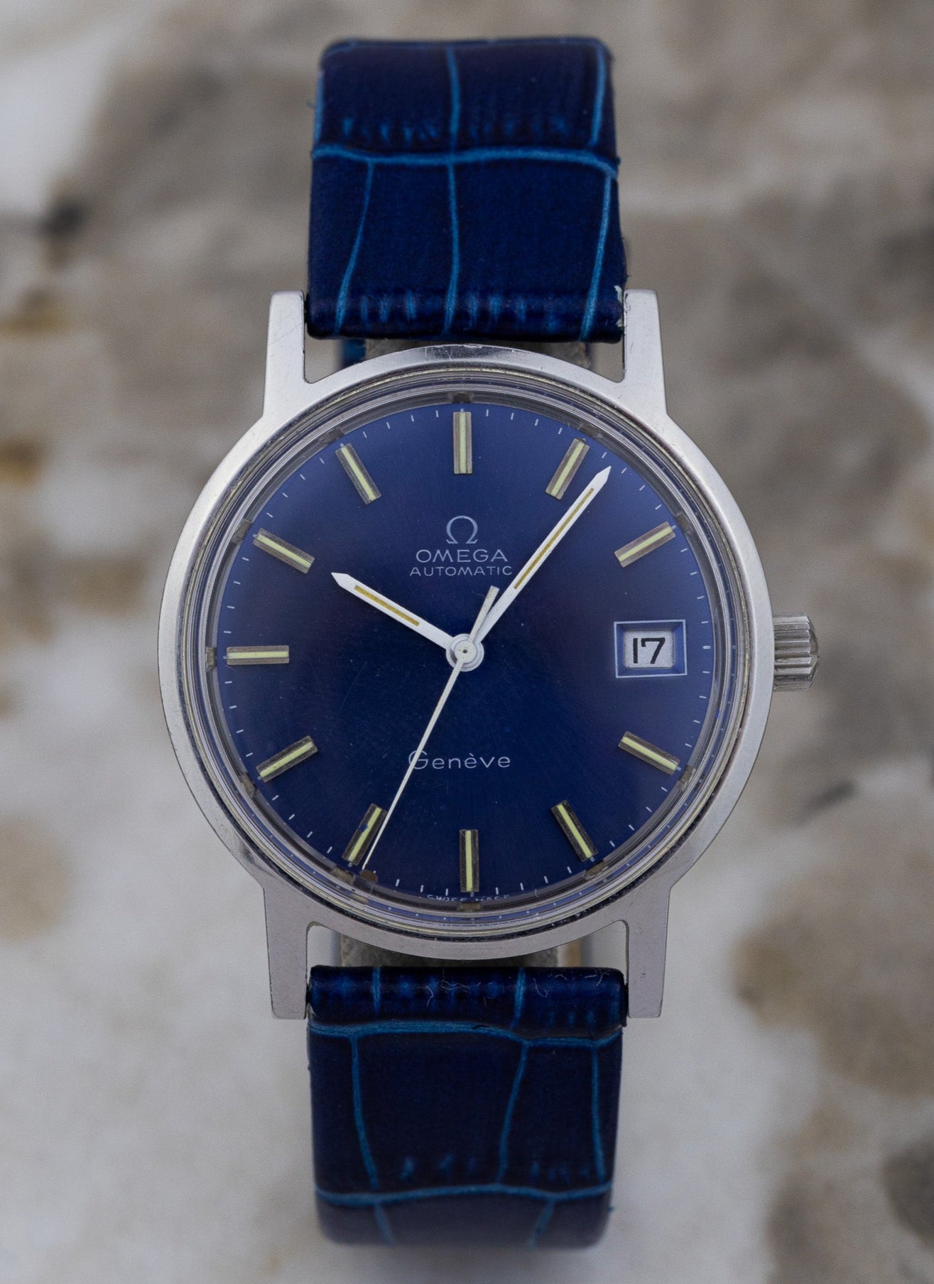 1970s Omega Geneve Blue Dial 166.0163 cal. 1012