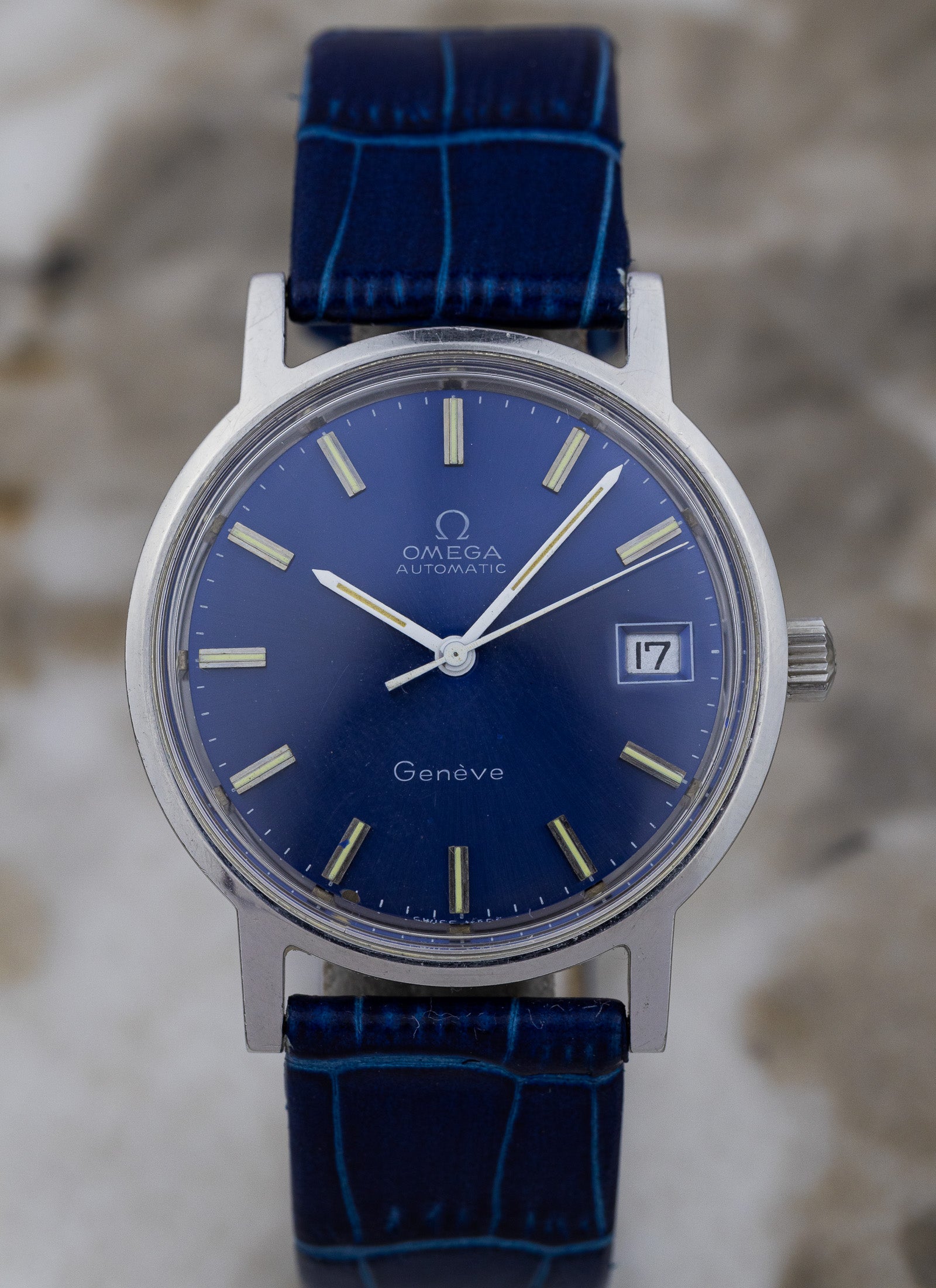 1970s Omega Geneve Blue Dial 166.0163 cal. 1012
