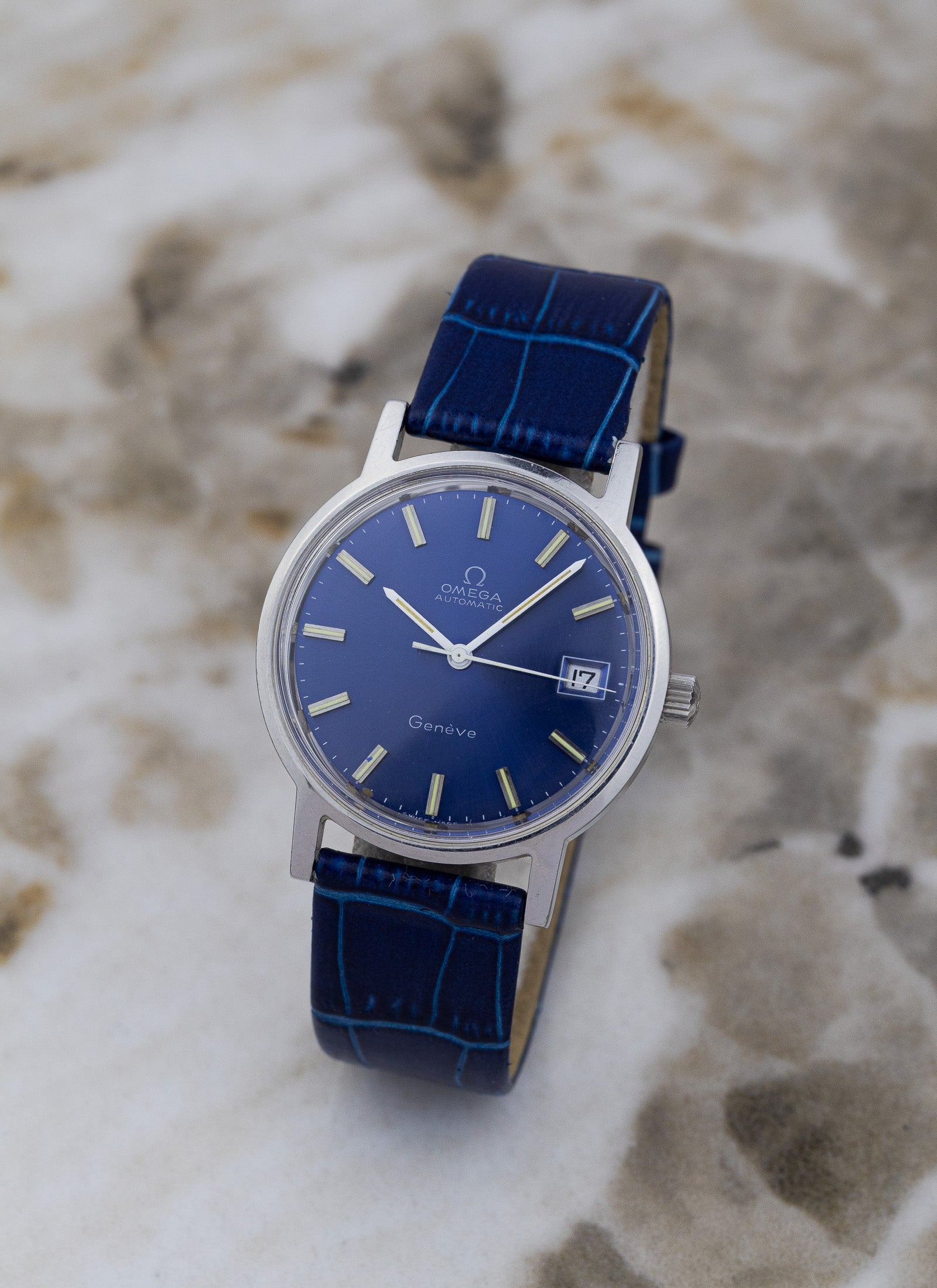 1970s Omega Geneve Blue Dial 166.0163 cal. 1012