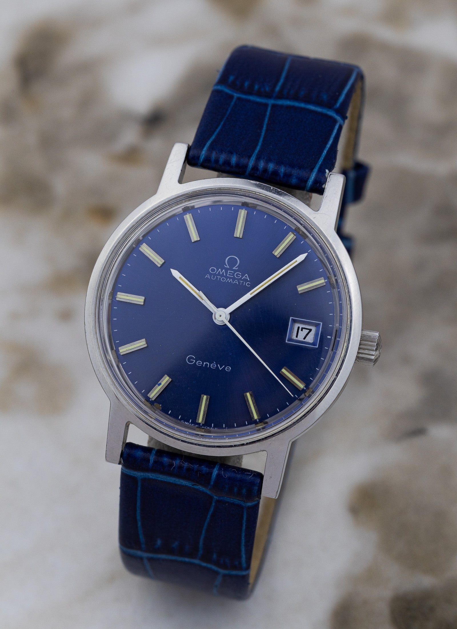 1970s Omega Geneve Blue Dial 166.0163 cal. 1012