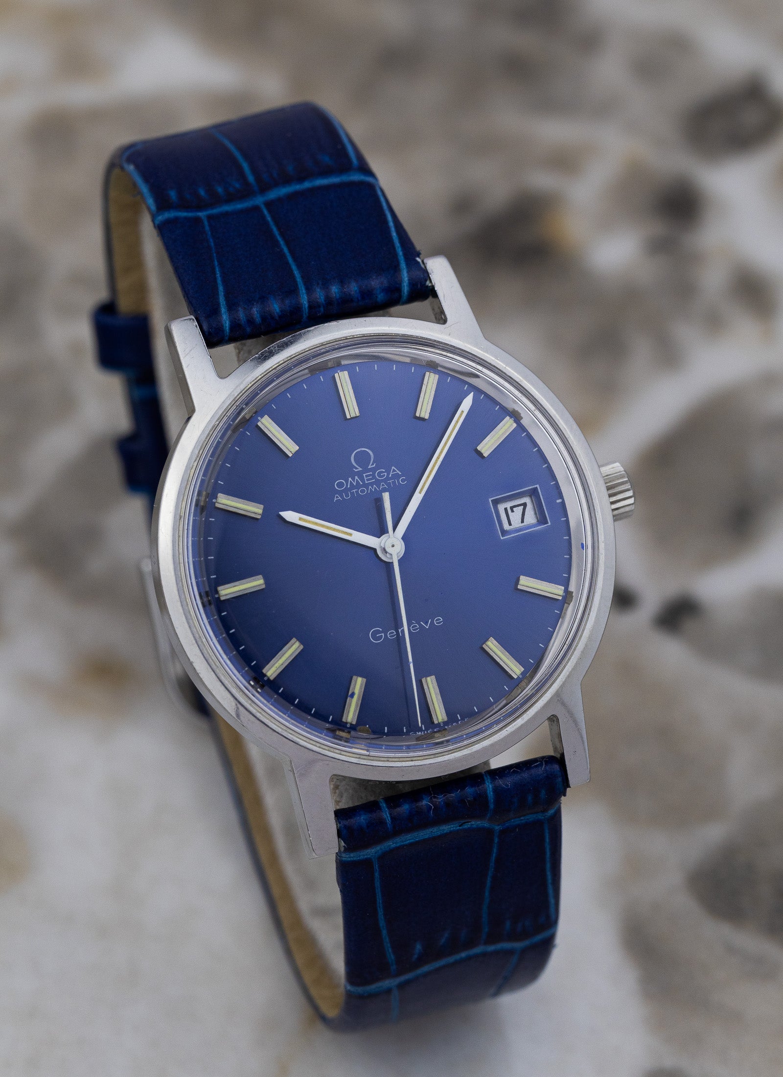1970s Omega Geneve Blue Dial 166.0163 cal. 1012