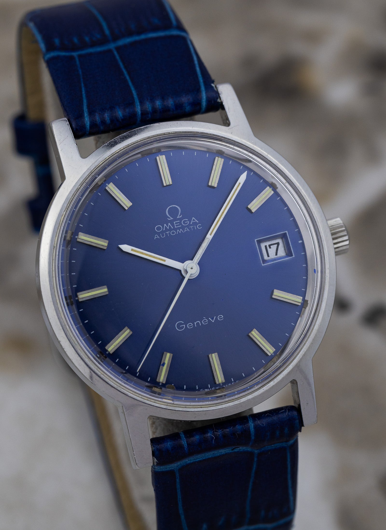 1970s Omega Geneve Blue Dial 166.0163 cal. 1012