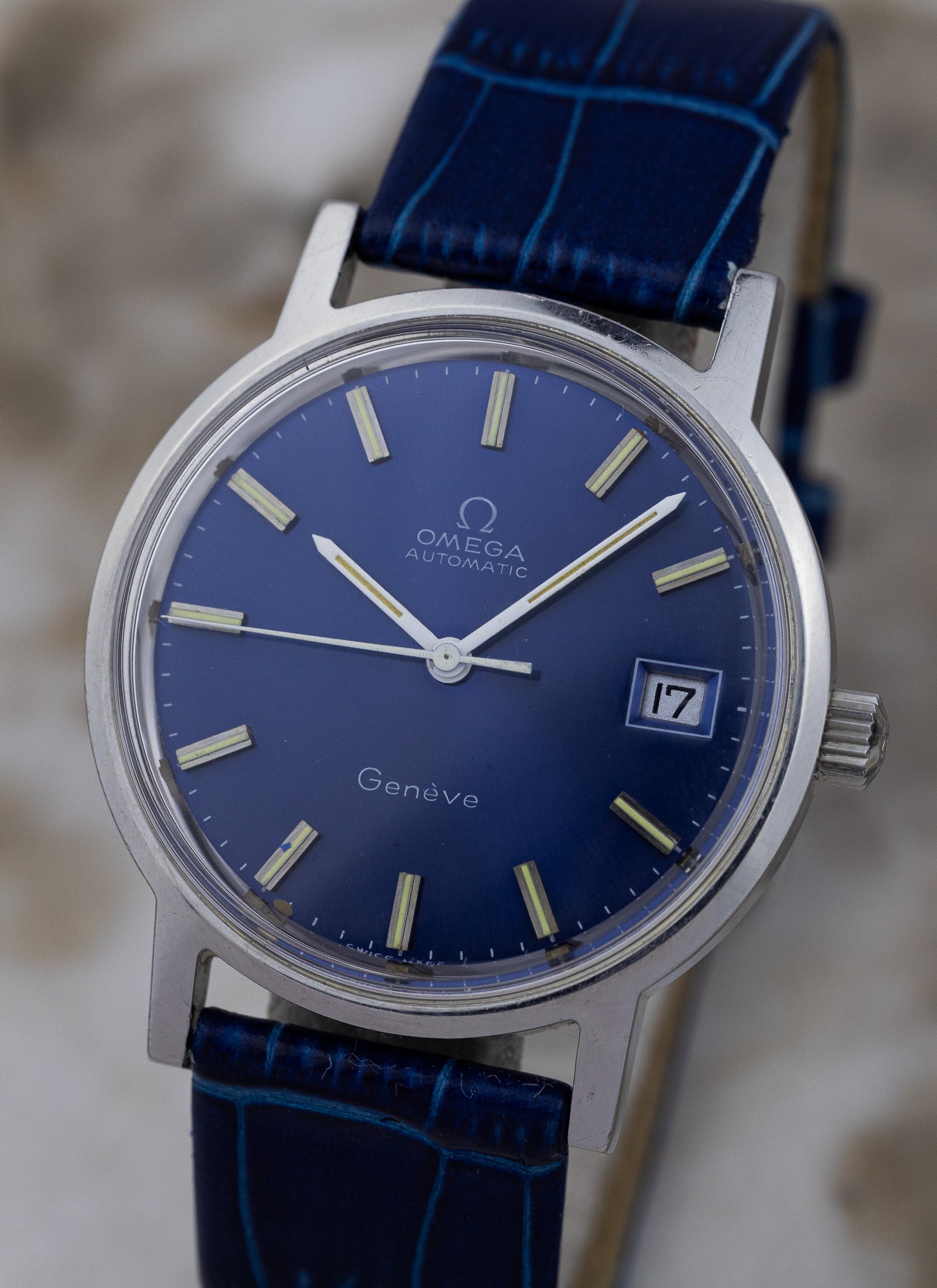 1970s Omega Geneve Blue Dial 166.0163 cal. 1012