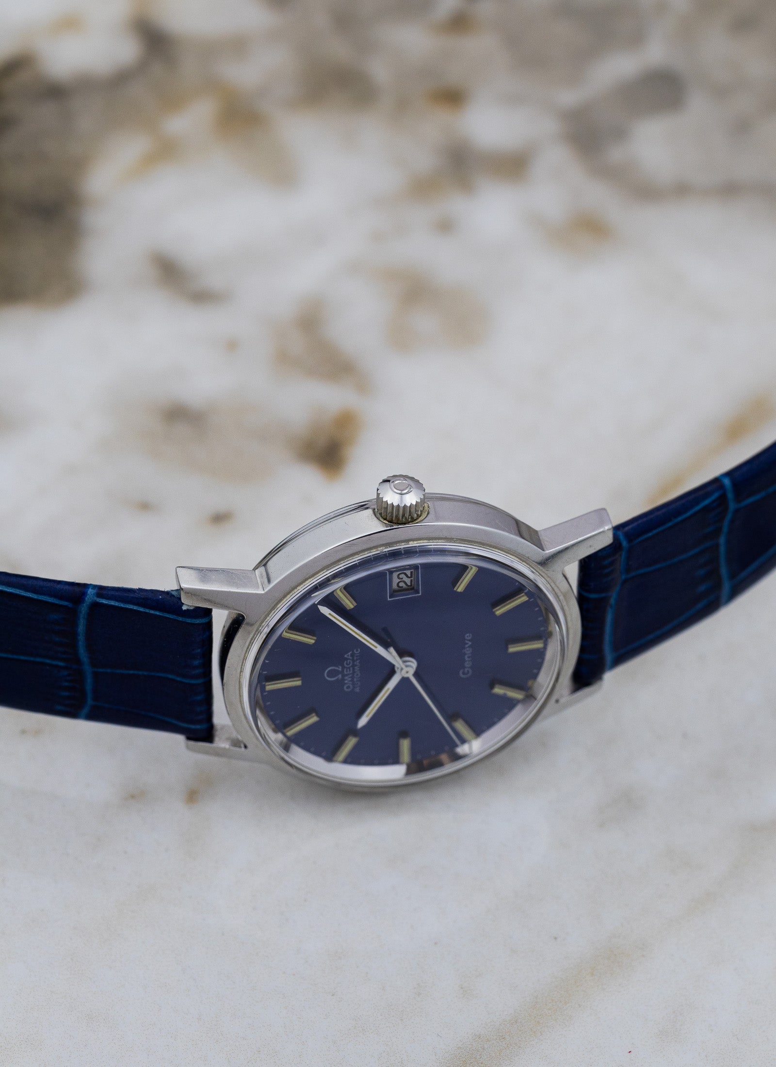 1970s Omega Geneve Blue Dial 166.0163 cal. 1012