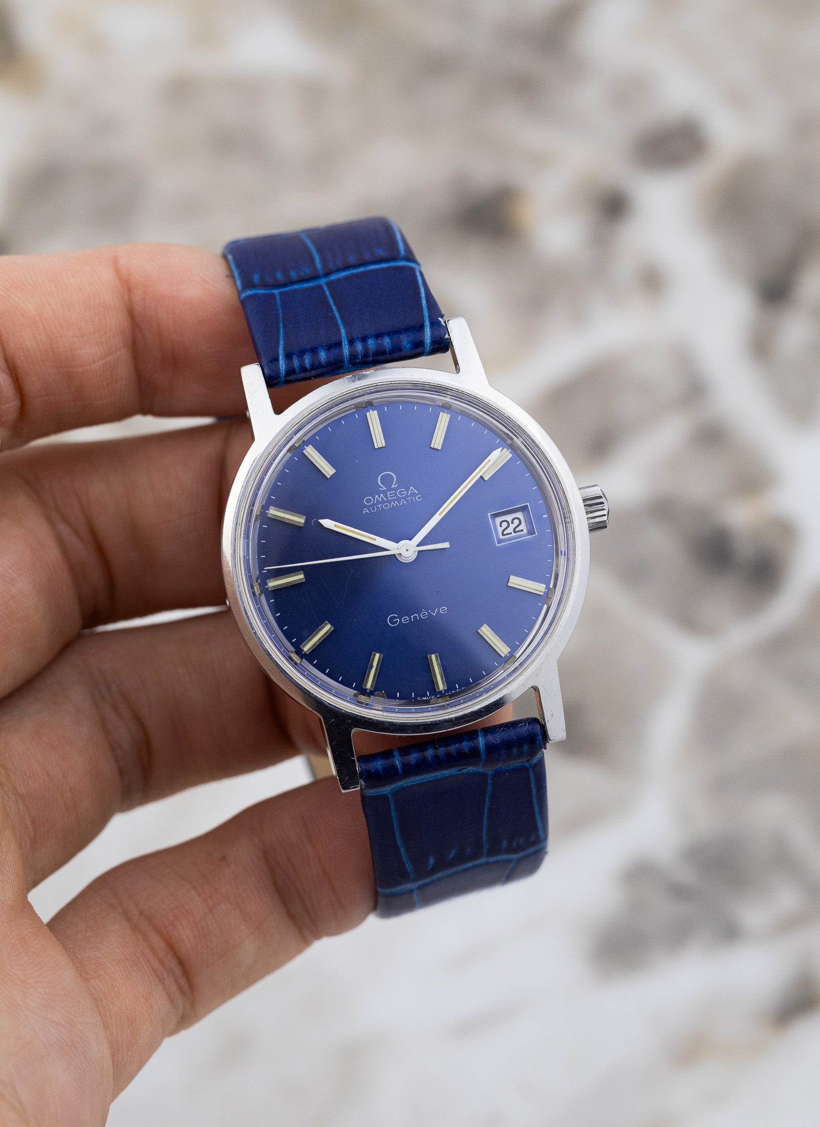 1970s Omega Geneve Blue Dial 166.0163 cal. 1012
