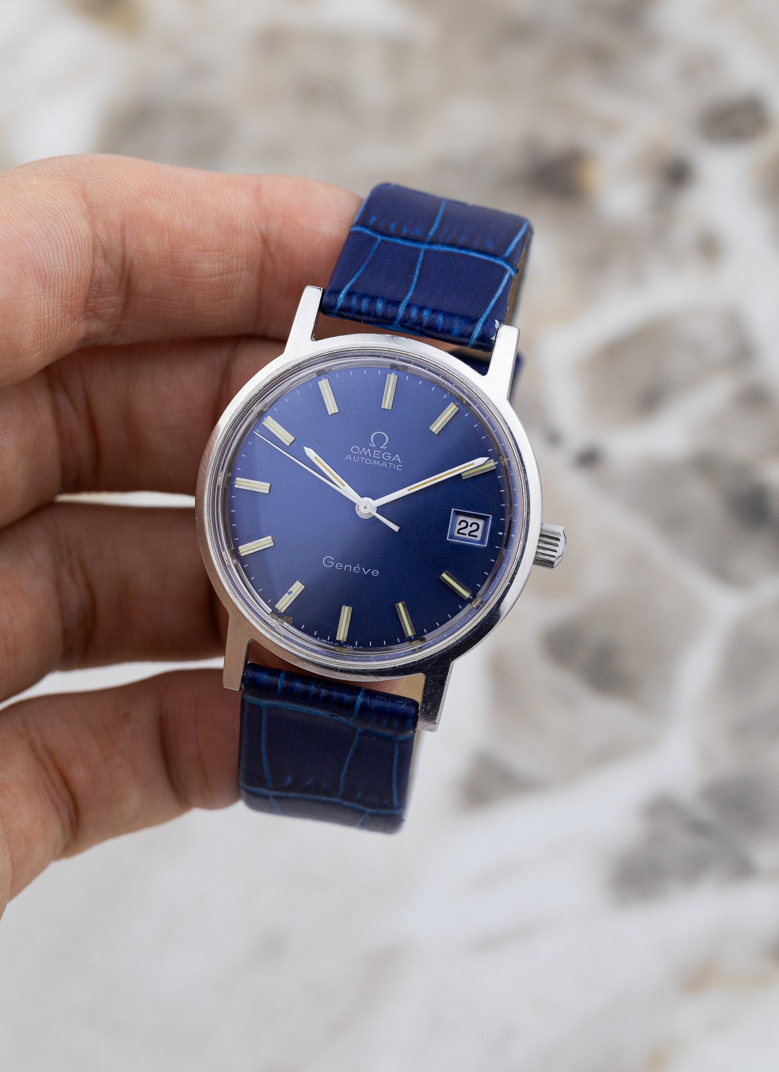1970s Omega Geneve Blue Dial 166.0163 cal. 1012