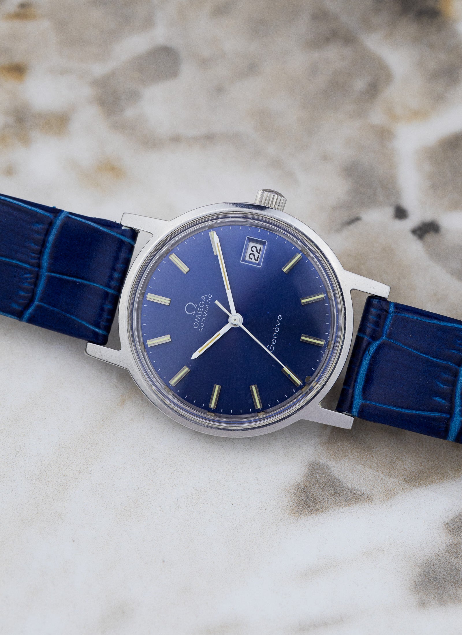 1970s Omega Geneve Blue Dial 166.0163 cal. 1012