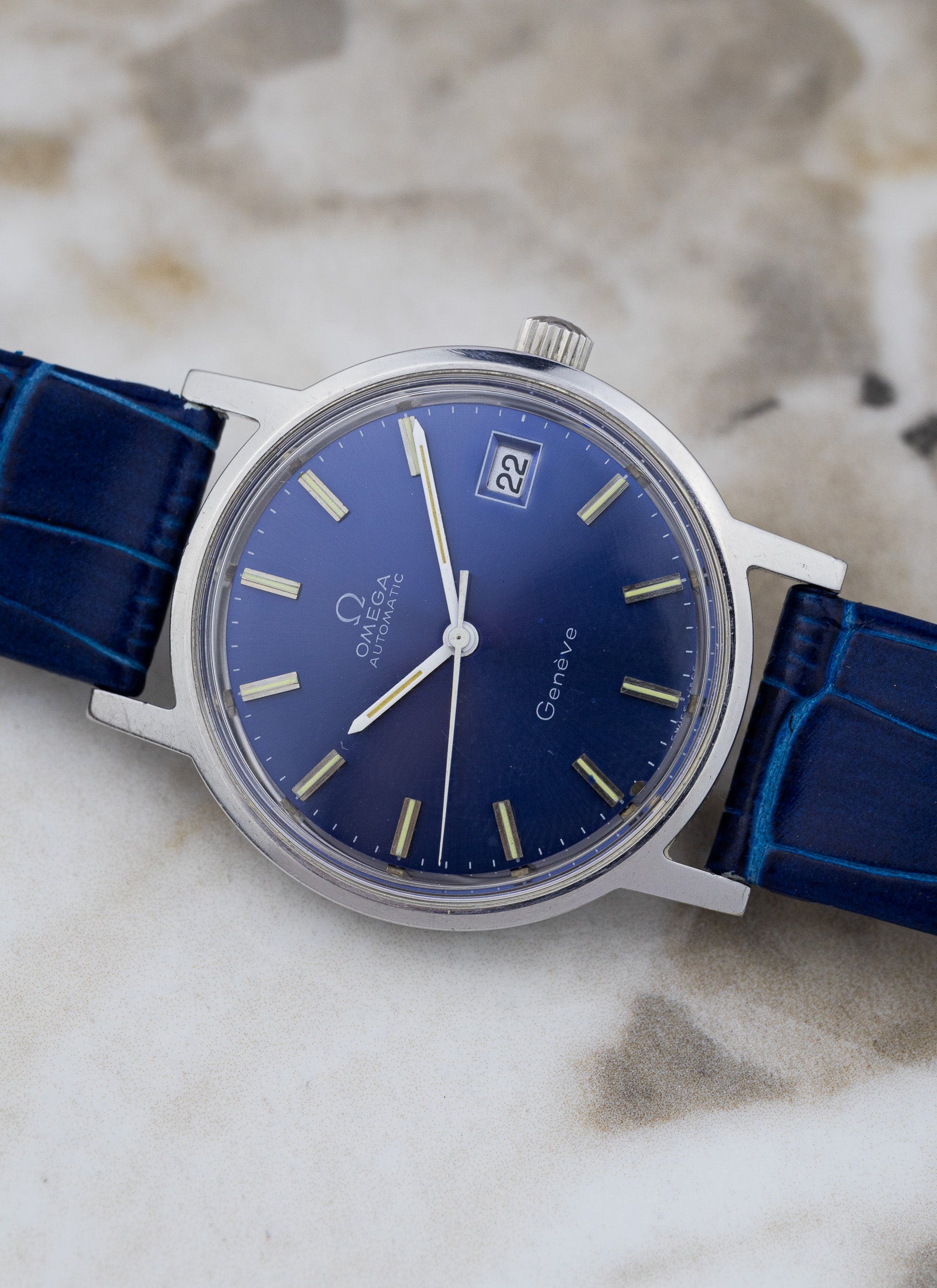1970s Omega Geneve Blue Dial 166.0163 cal. 1012