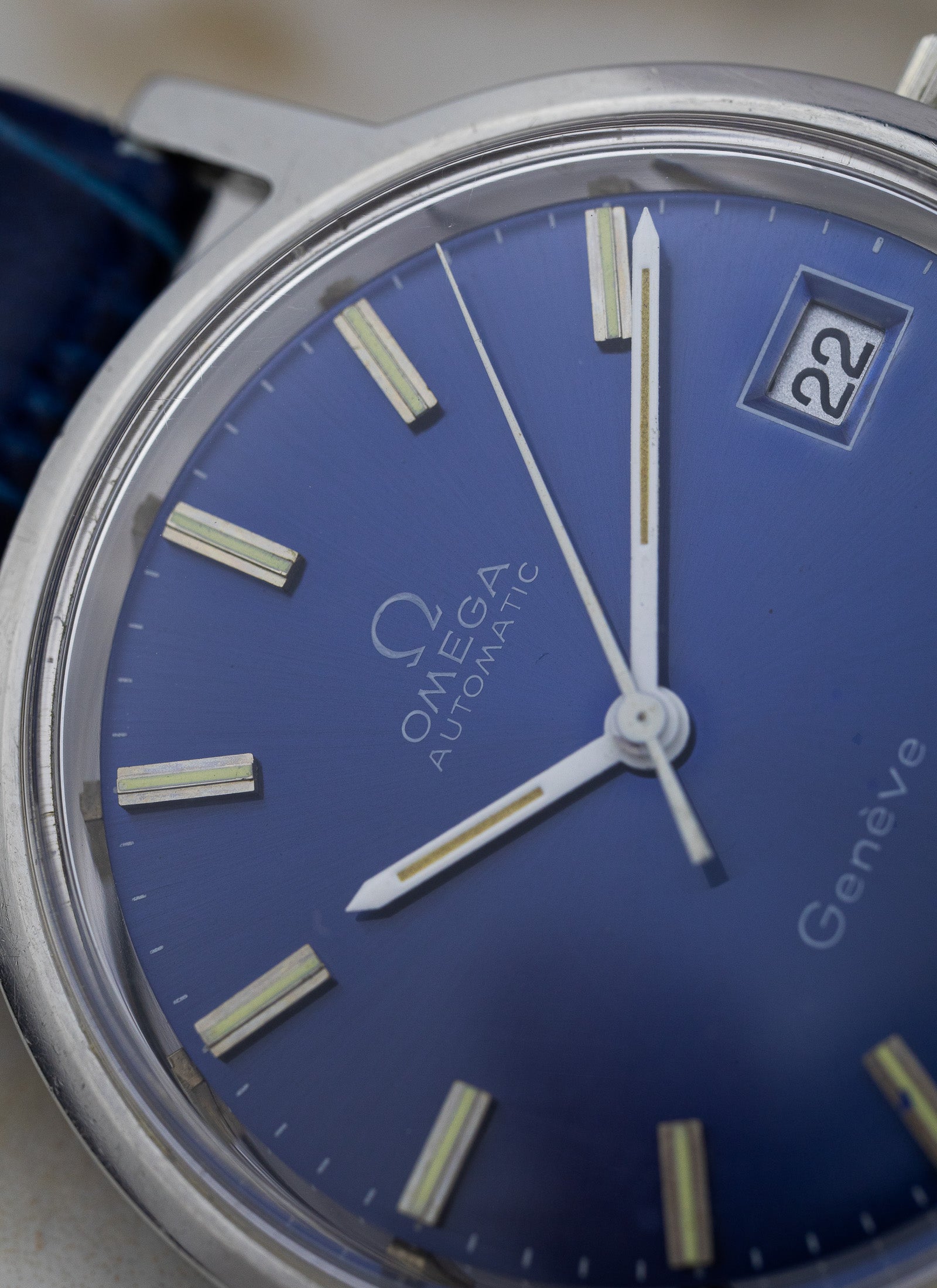 1970s Omega Geneve Blue Dial 166.0163 cal. 1012