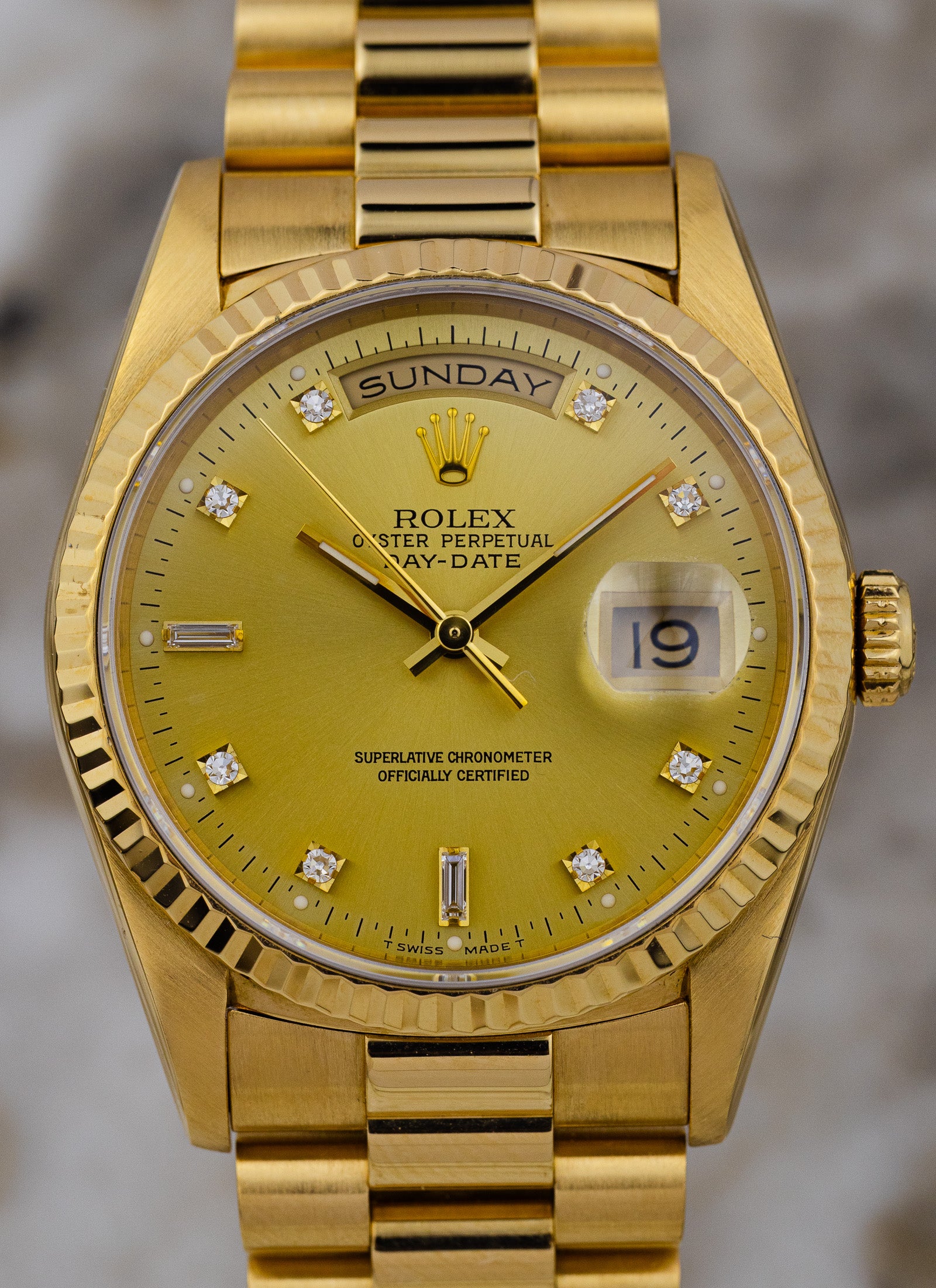 1994 Rolex Day-Date 18238 Factory Diamond Dial Full Set