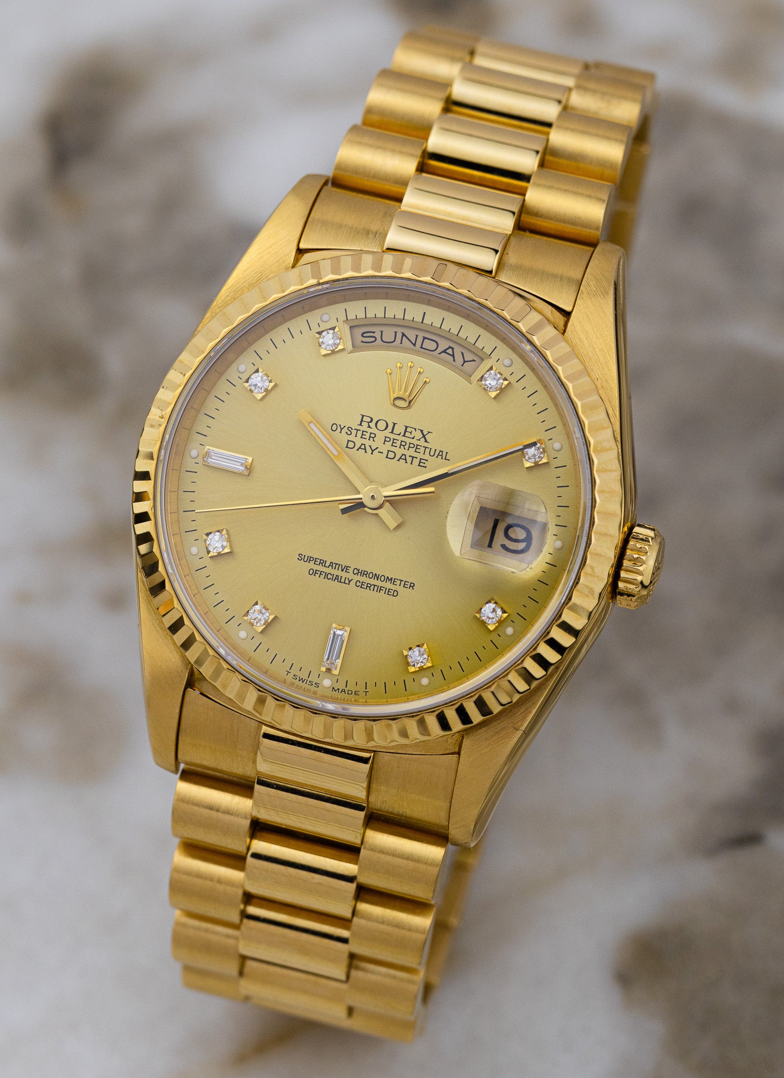 1994 Rolex Day-Date 18238 Factory Diamond Dial Full Set