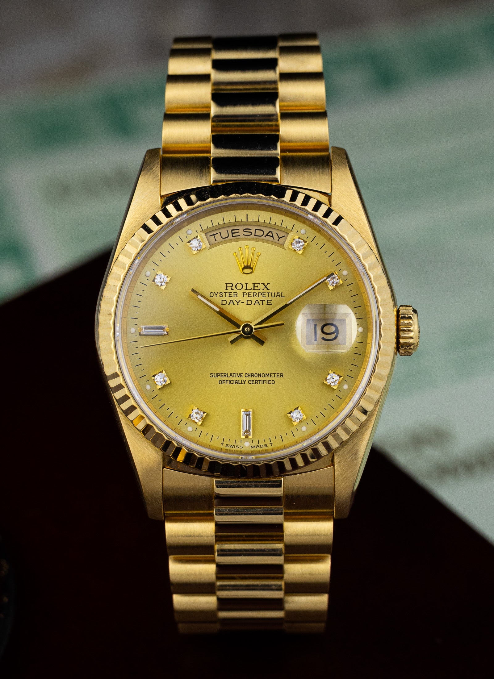 1994 Rolex Day-Date 18238 Factory Diamond Dial Full Set