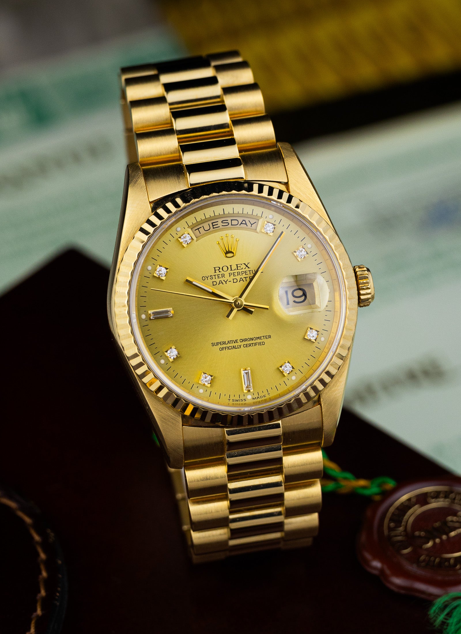 1994 Rolex Day-Date 18238 Factory Diamond Dial Full Set