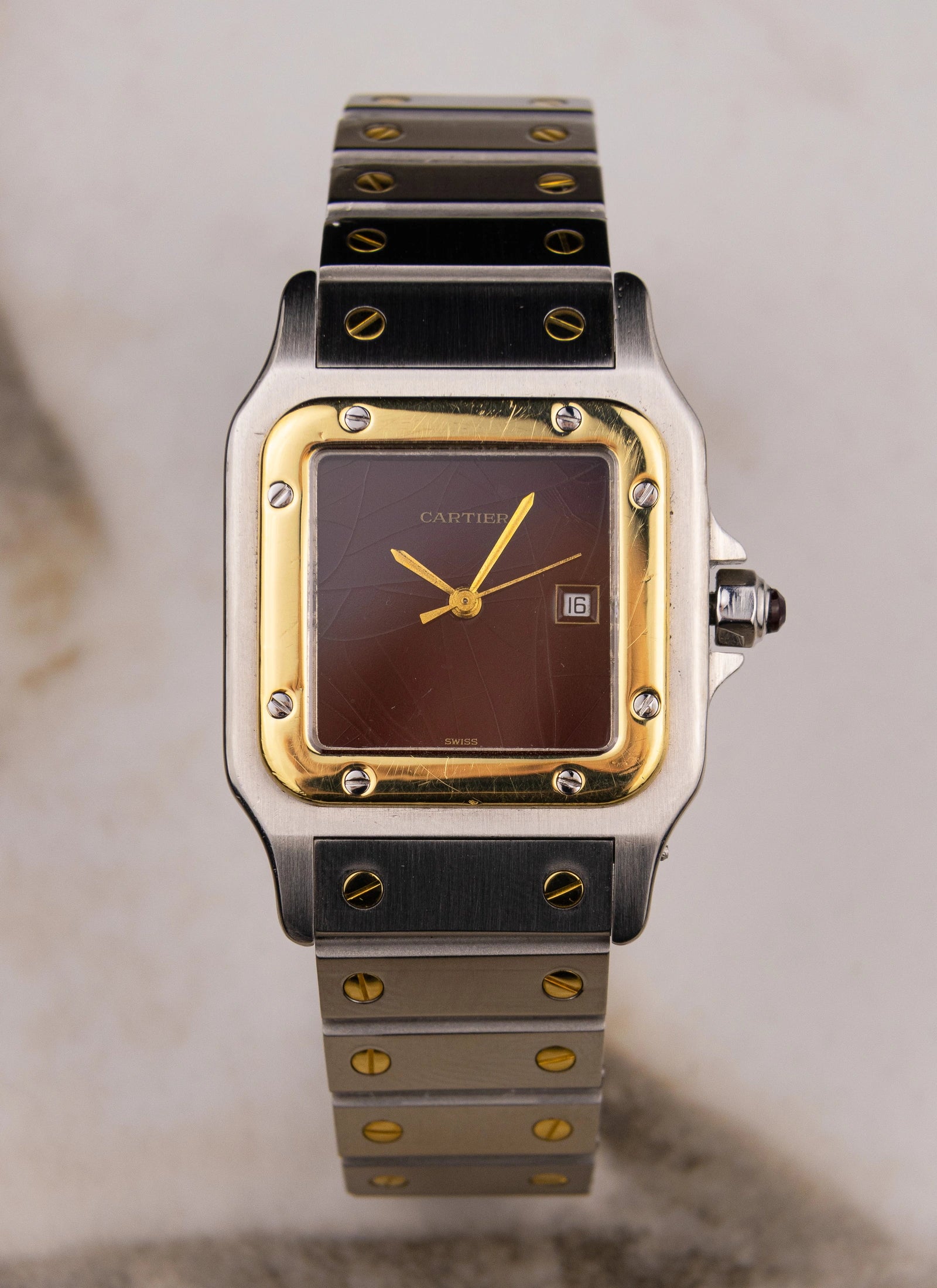 1980s Cartier Santos 2961 Burgundy Dial