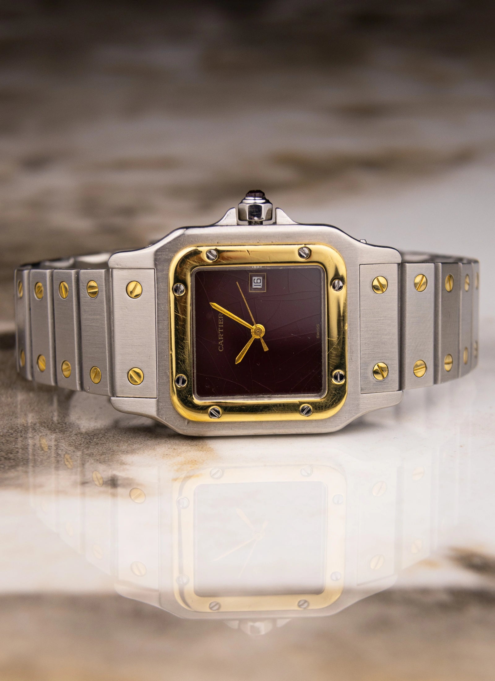 1980s Cartier Santos 2961 Burgundy Dial