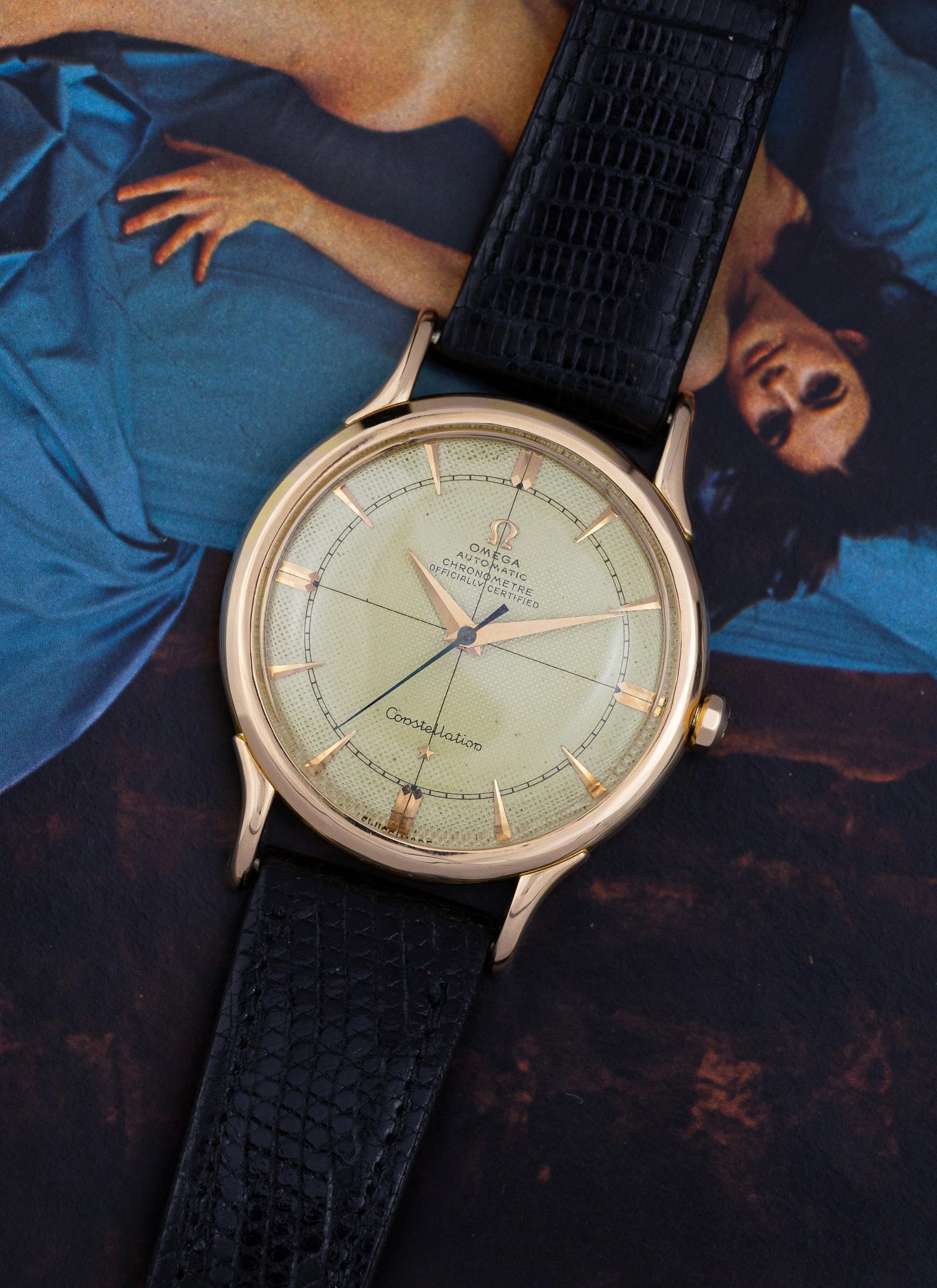 1951 18K Rose Gold Omega Constellation 2648 cal. 352 with Rare Honeycomb Crosshair Dial