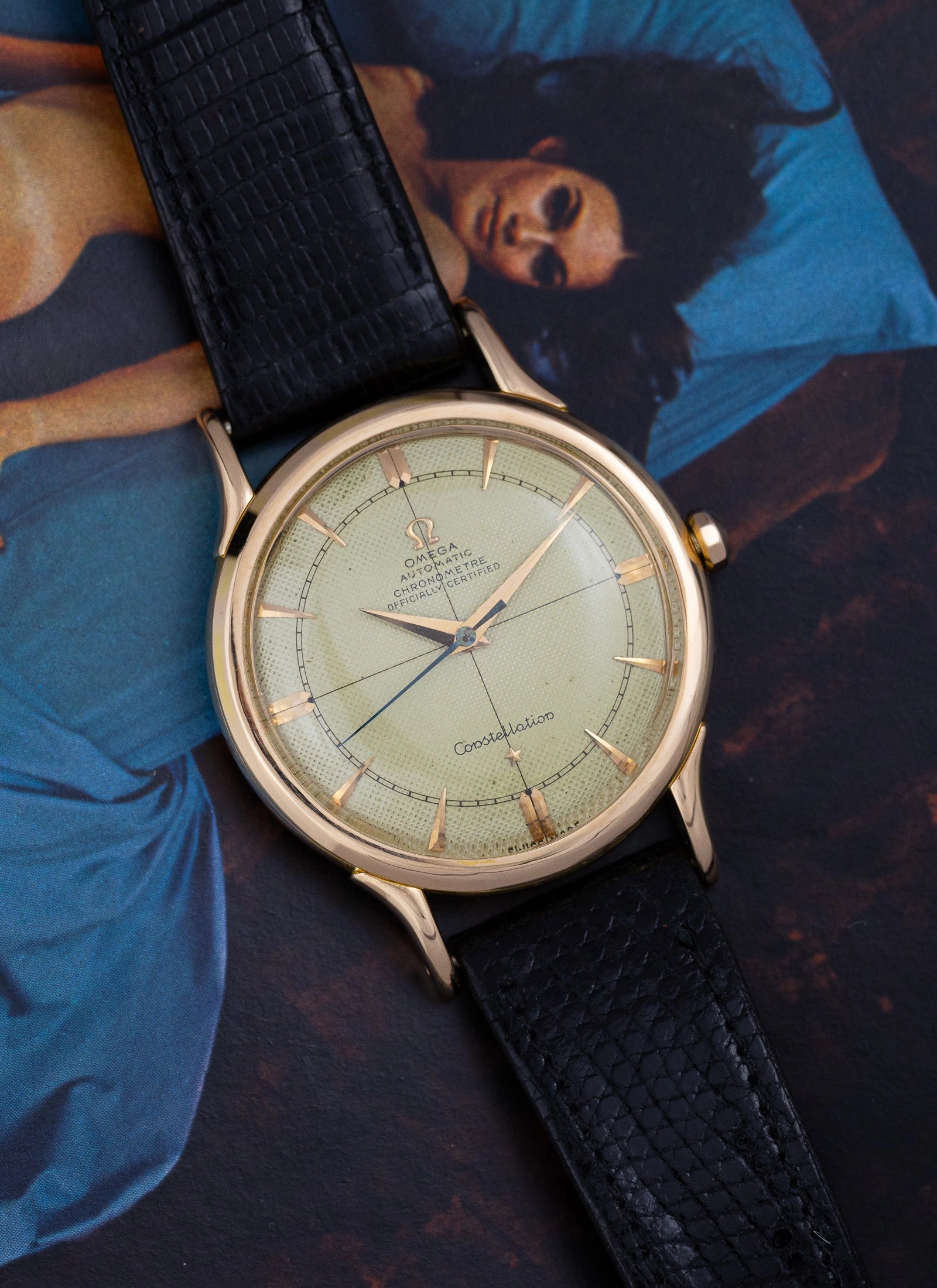 1951 18K Rose Gold Omega Constellation 2648 cal. 352 with Rare Honeycomb Crosshair Dial