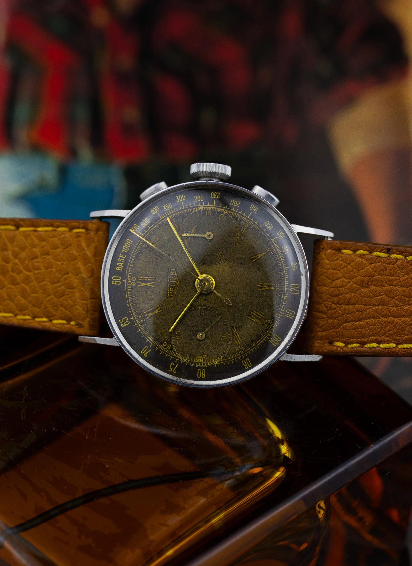 1942 Heuer 2402 Two Register Chronograph Tropical Dial Landeron 13