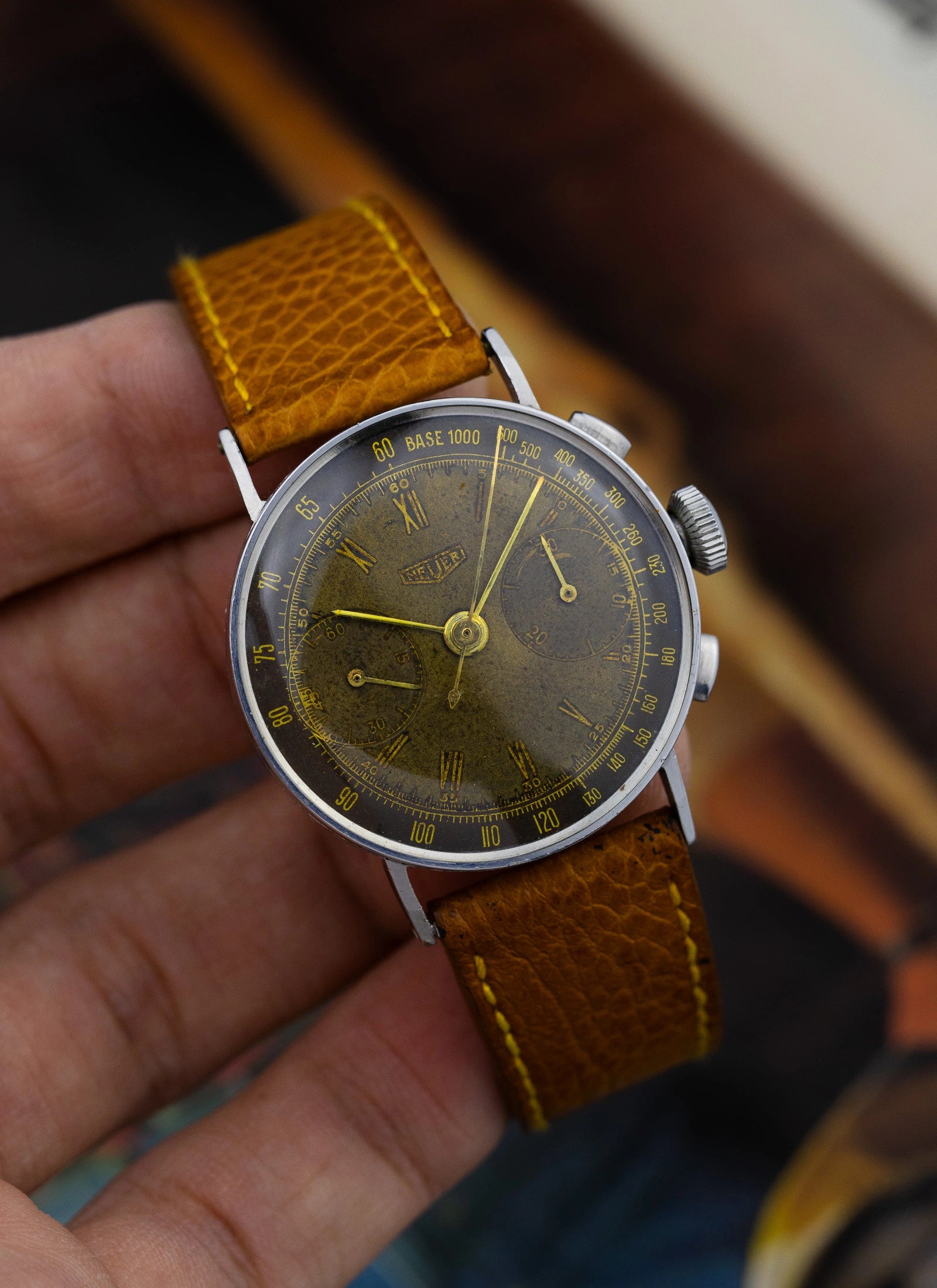 1942 Heuer 2402 Two Register Chronograph Tropical Dial Landeron 13