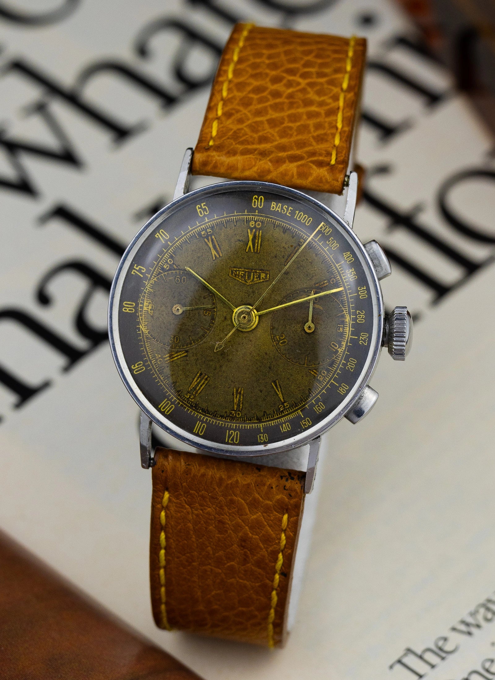 1942 Heuer 2402 Two Register Chronograph Tropical Dial Landeron 13