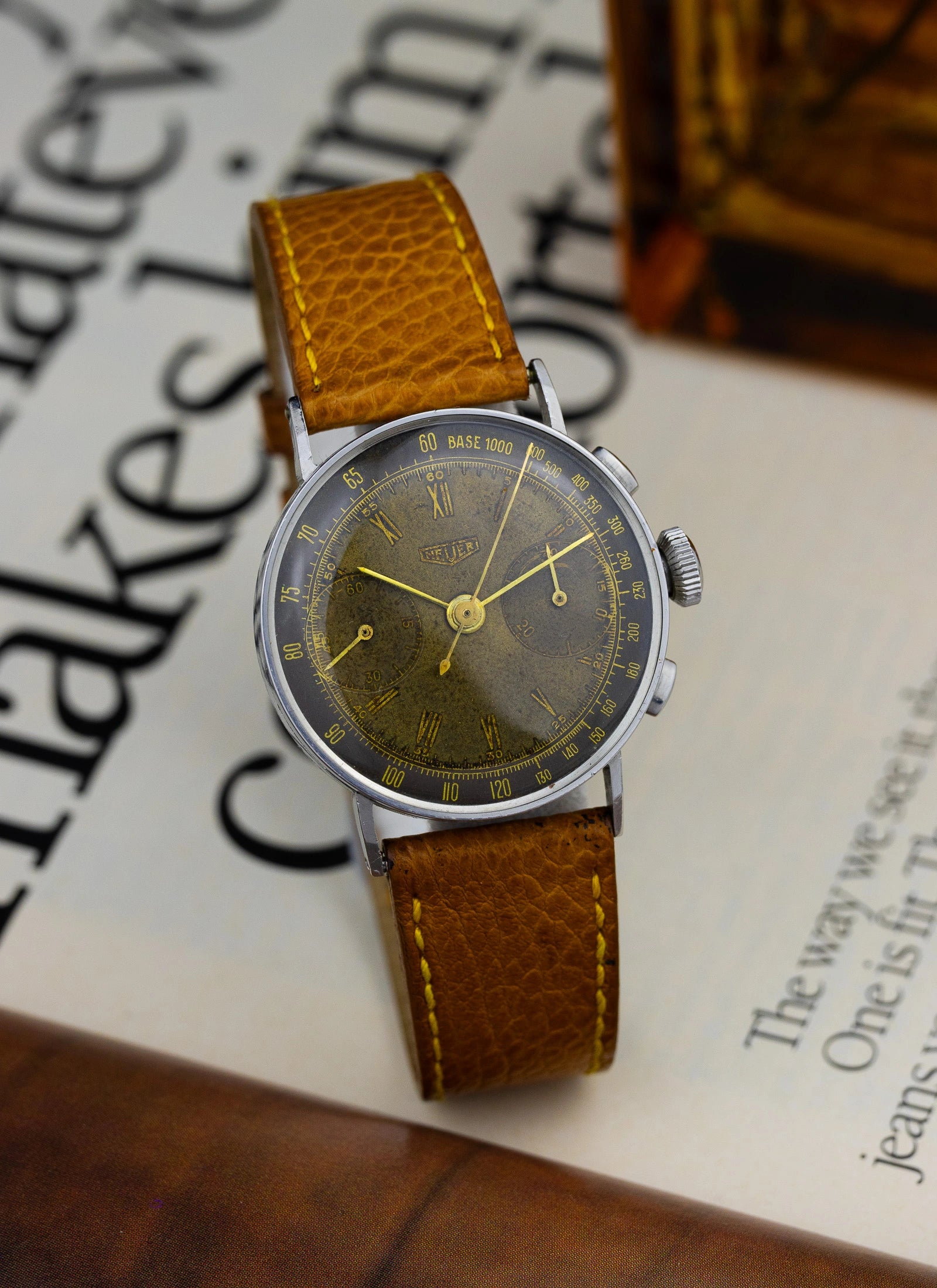 1942 Heuer 2402 Two Register Chronograph Tropical Dial Landeron 13