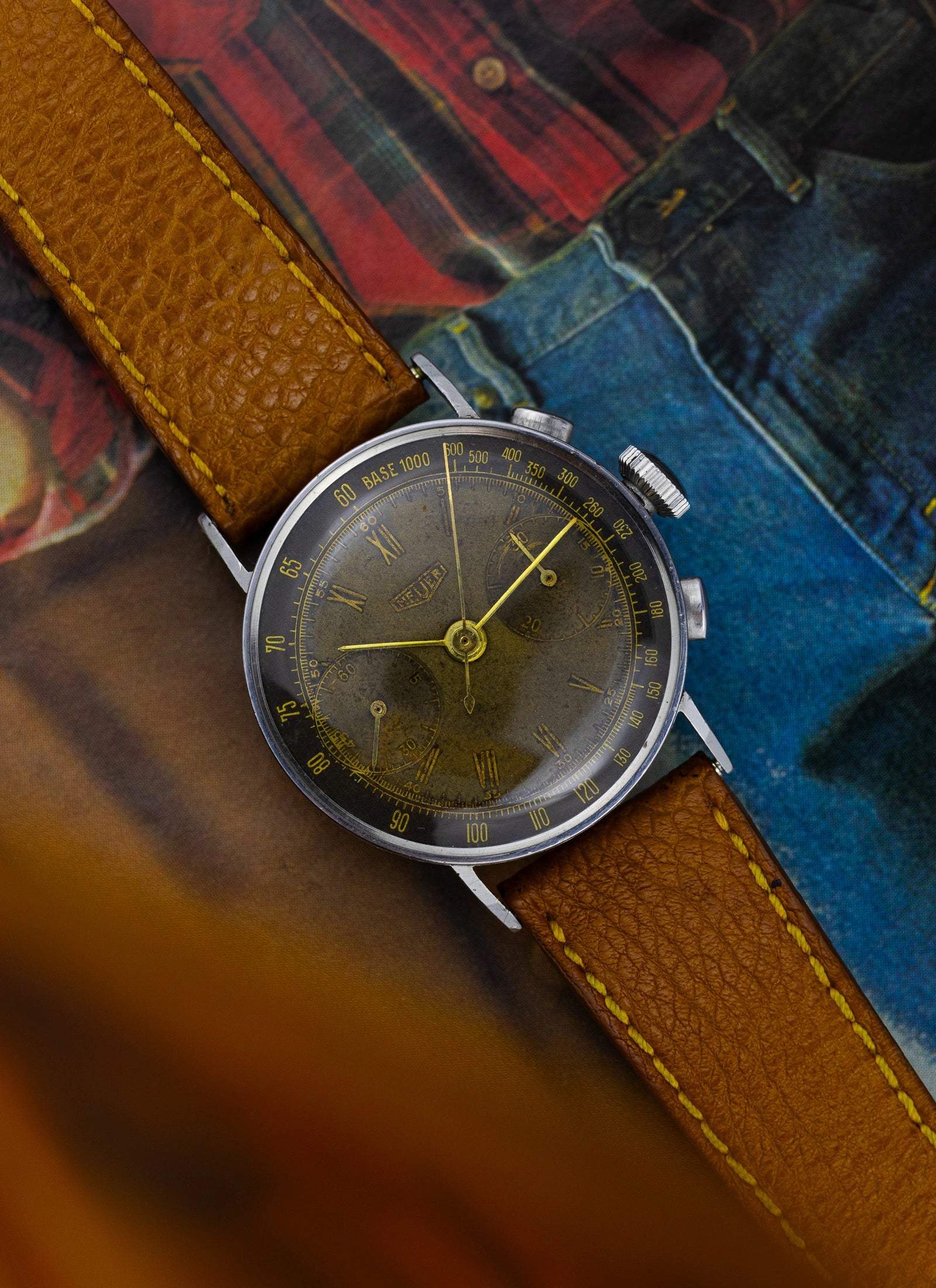 1942 Heuer 2402 Two Register Chronograph Tropical Dial Landeron 13