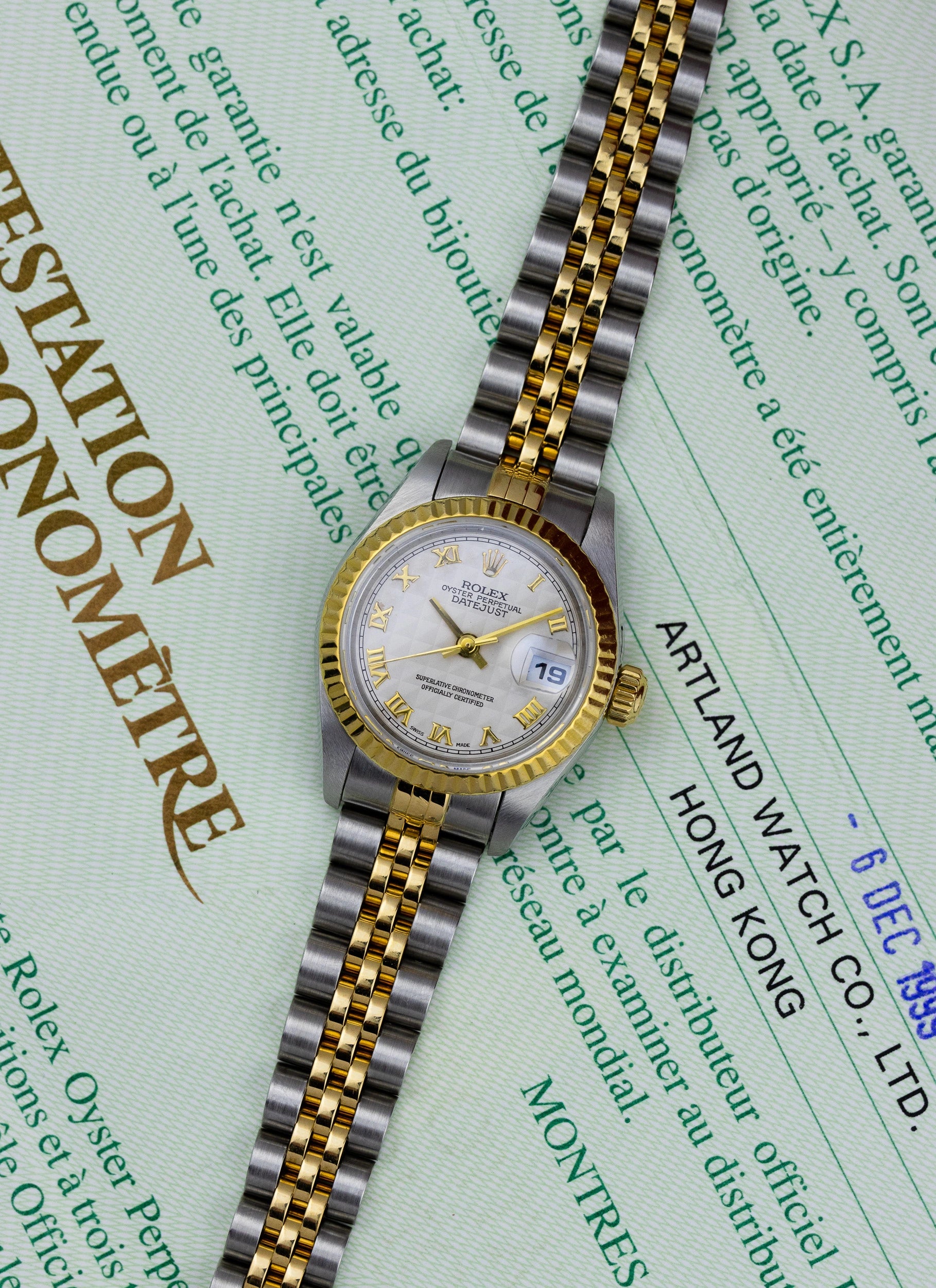 1999 Lady Rolex Datejust White Pyramid Dial 79173 Full Set