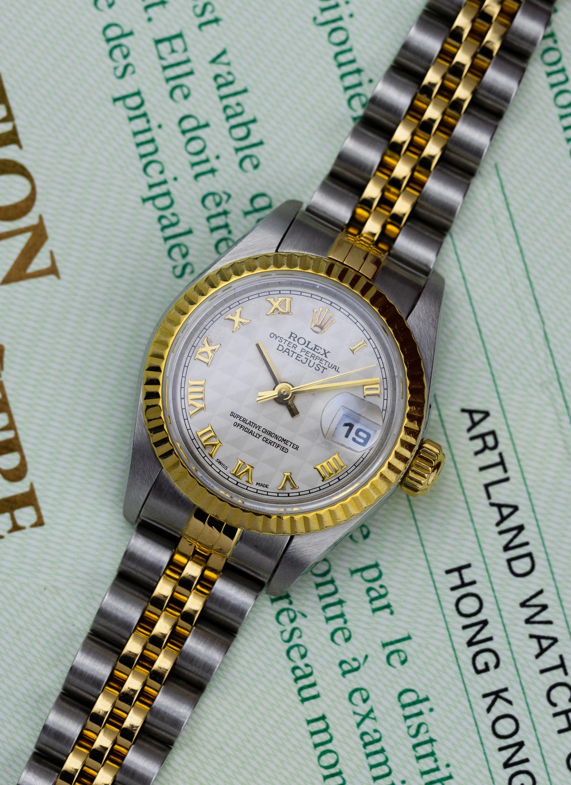 1999 Lady Rolex Datejust White Pyramid Dial 79173 Full Set
