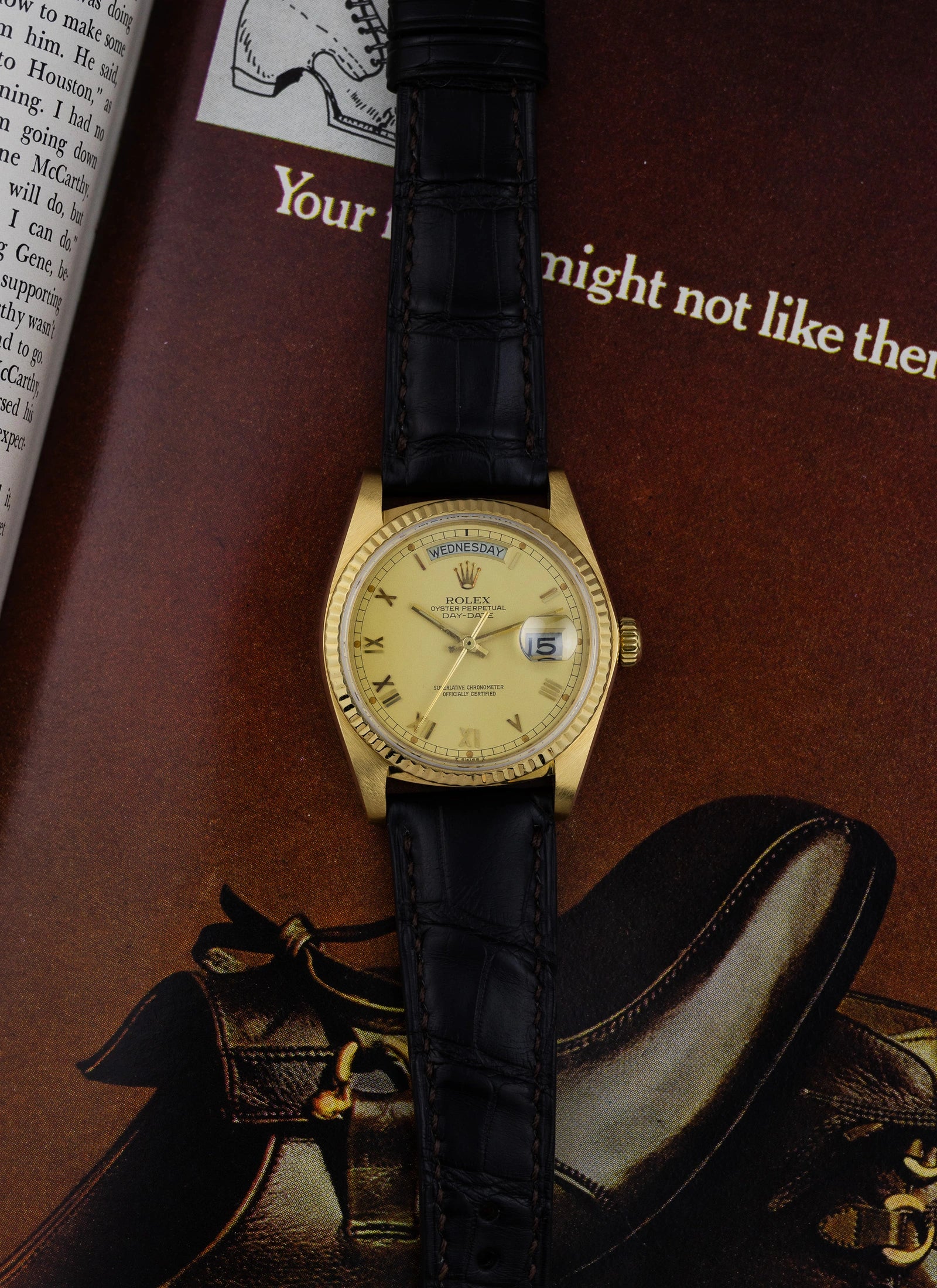 1983 18K Rolex Day-Date Lemoncello Roman Dial 18038 Box