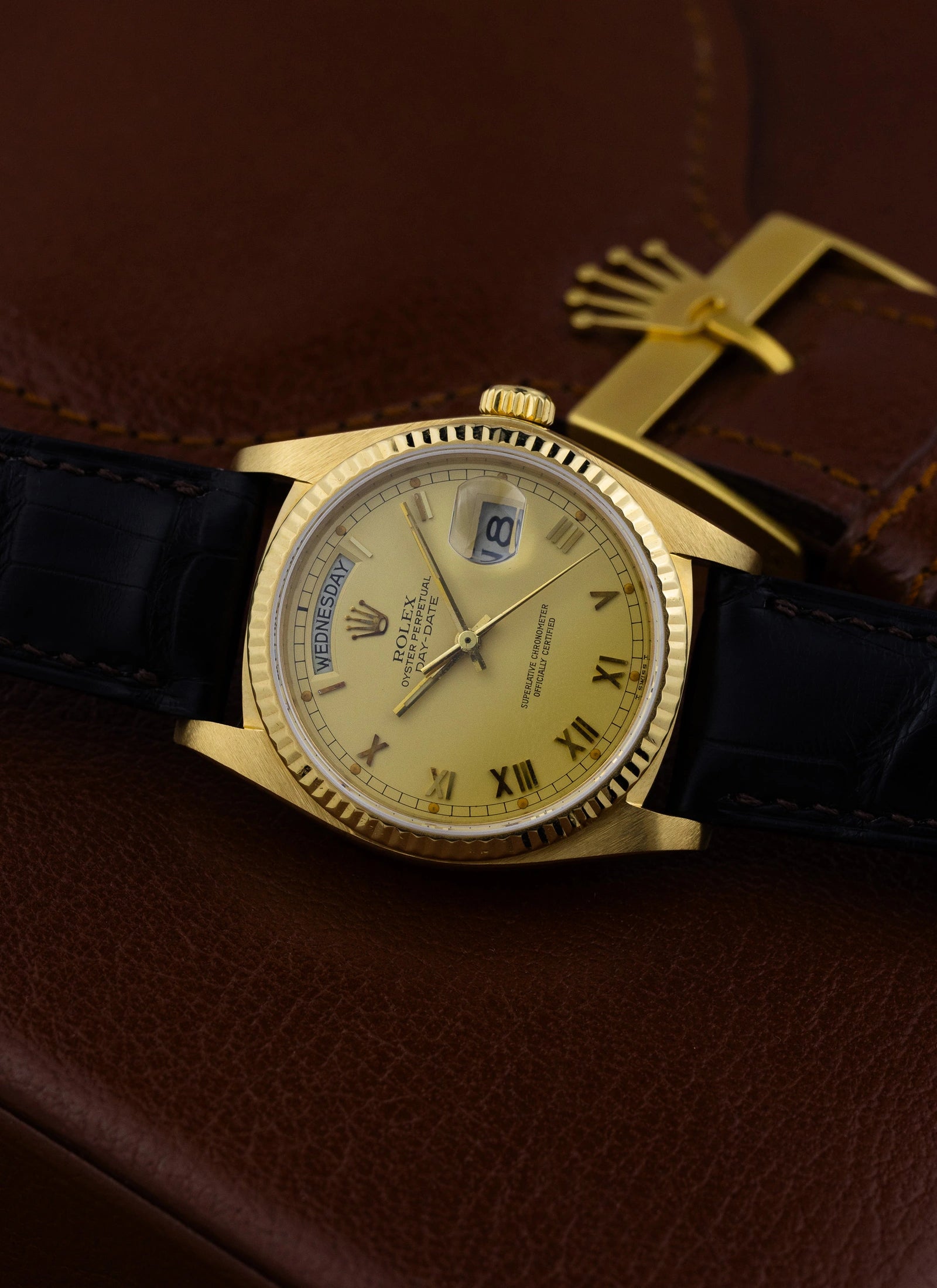 1983 18K Rolex Day-Date Lemoncello Roman Dial 18038 Box